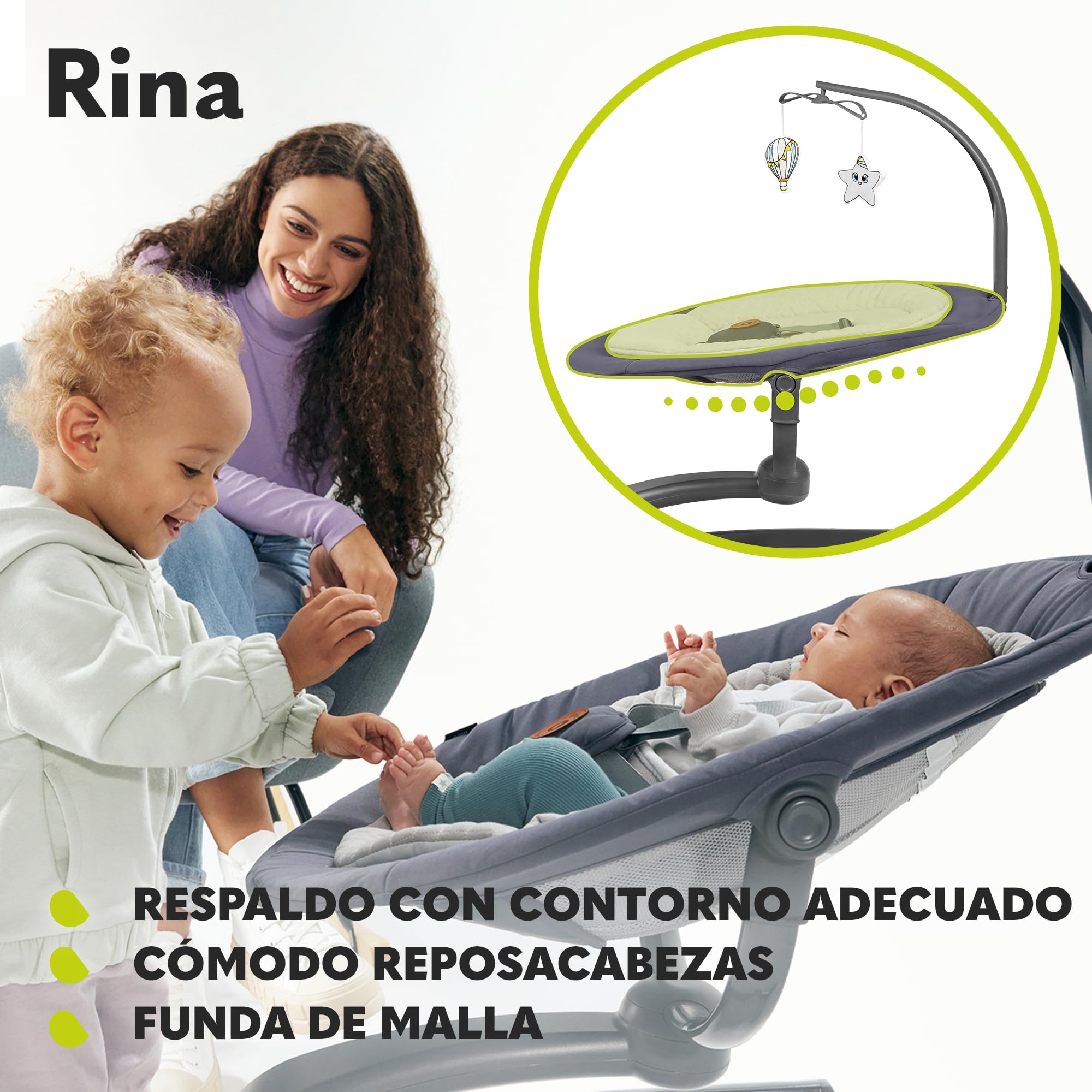 LIONELO Rina Balancín y hamaca 2 en 1, control remoto, asiento giratorio de 360°, dos direcciones de balanceo, 5 velocidades de balanceo, bloqueo, ajuste del respaldo, temporizador, 12 melodías | Control Remoto, Dos Direcciones de Balanceo, 5 Velocidades
