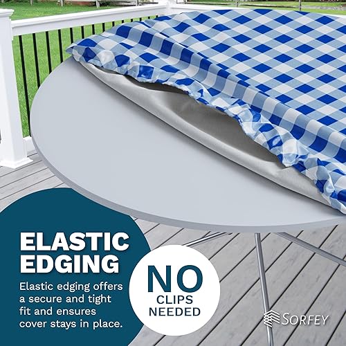 Miniatura 7 de Sorfey Mantel redondo ajustable de vinilo para paraguas, diseño a cuadros, forro de franela 48 pulgadas, rojo