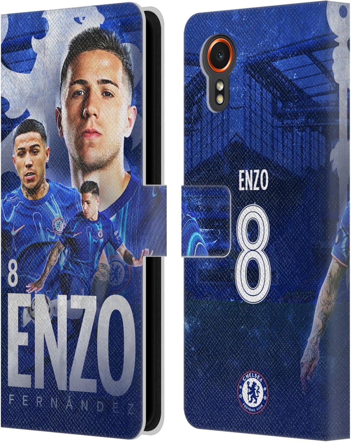 Head Case Designs Officially Licensed Chelsea Football Club Enzo Fernández 2024/25 First Team Leather Flip Case Compatible with Samsung Galaxy Xcover7 5G