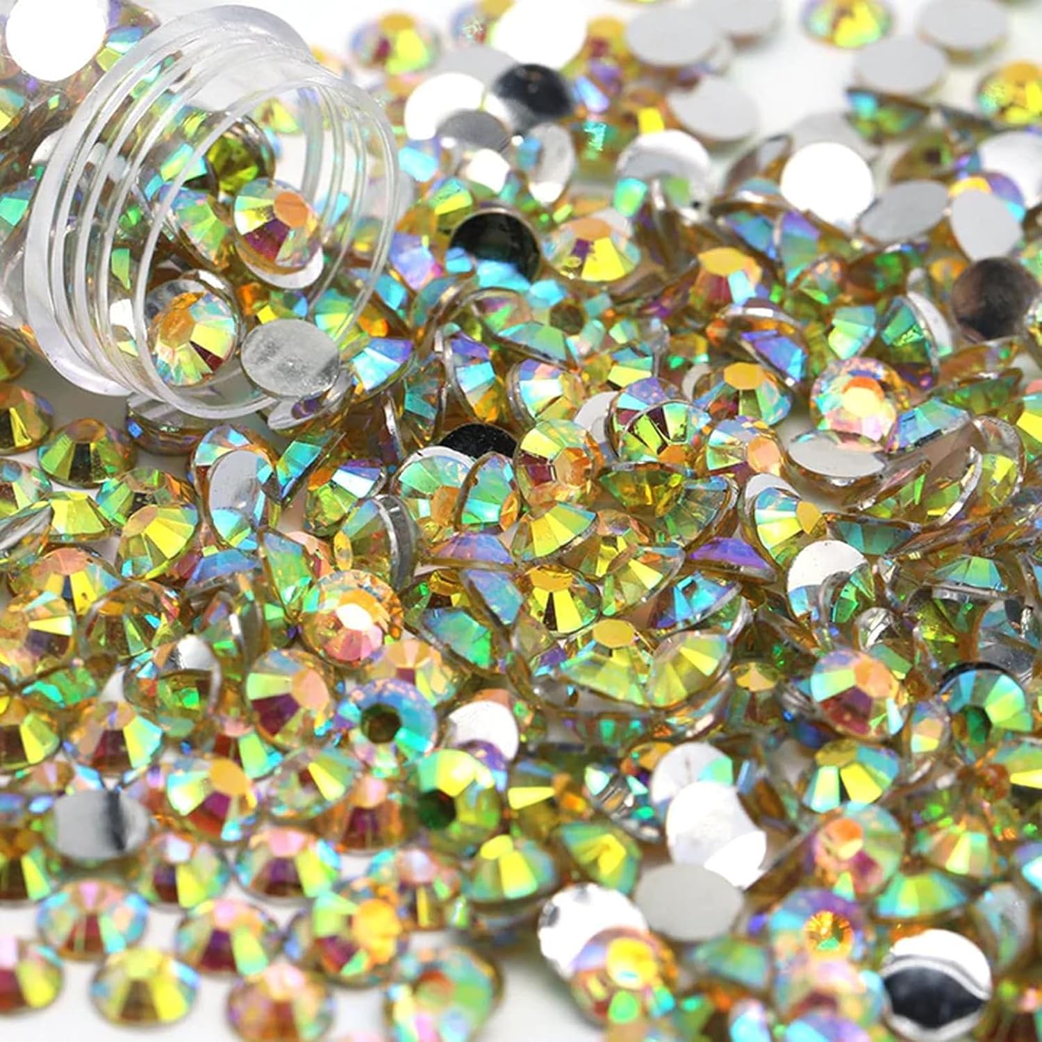 25000Pcs Yellow AB Rhinestones Flatback Bulk, 3mm/4mm/5mm Non-Hotfix Crystal Round Jelly Rhinestones for Crafts Makeup Nails Face Tumblers Clothes Shoes Handmade Decoration