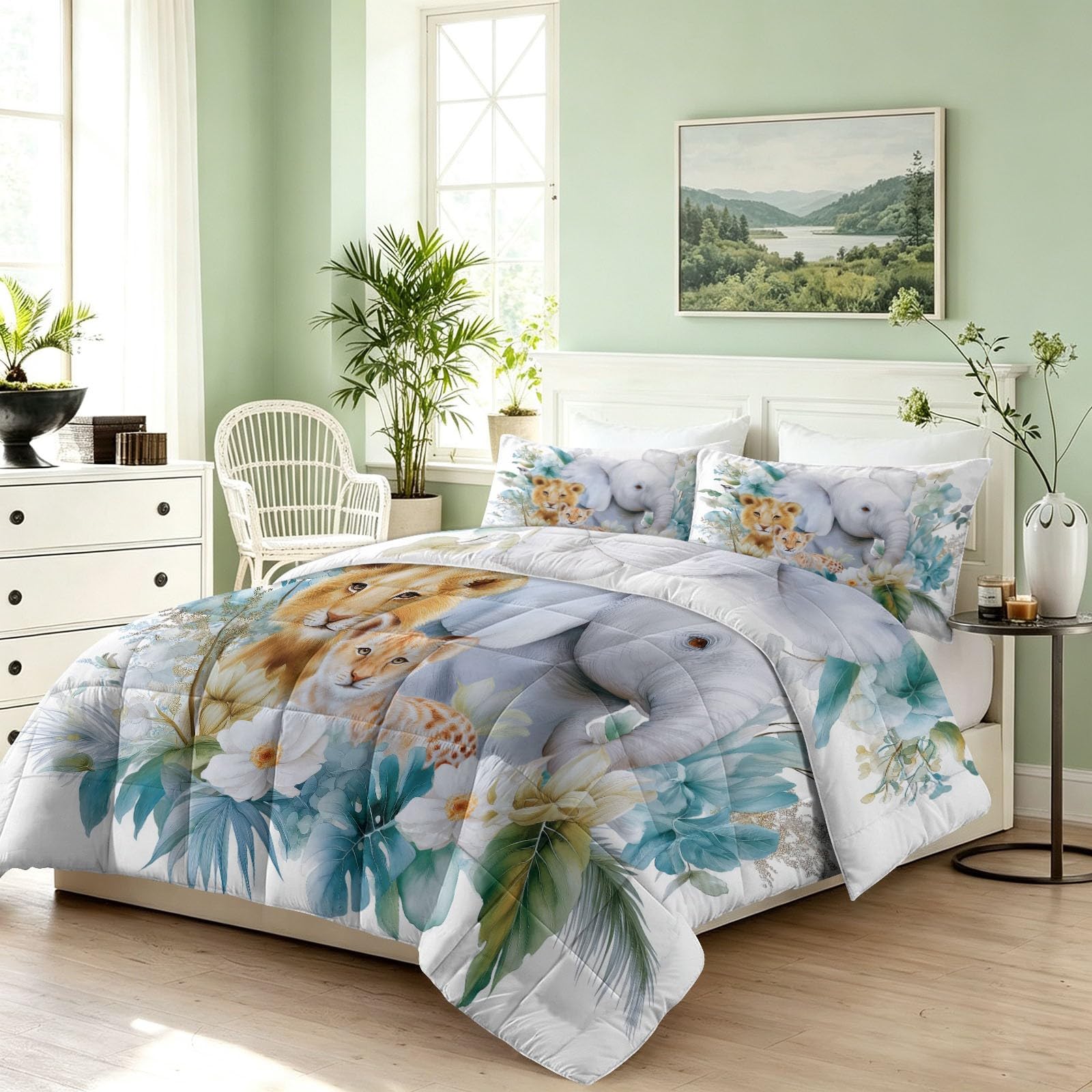 Générique Piumino senza federa per bambini adolescenti, stile natura acquerello, lavabile, 140 x 200 cm, motivo: animali selvatici, giungla e leggera biancheria da letto con 2 federe