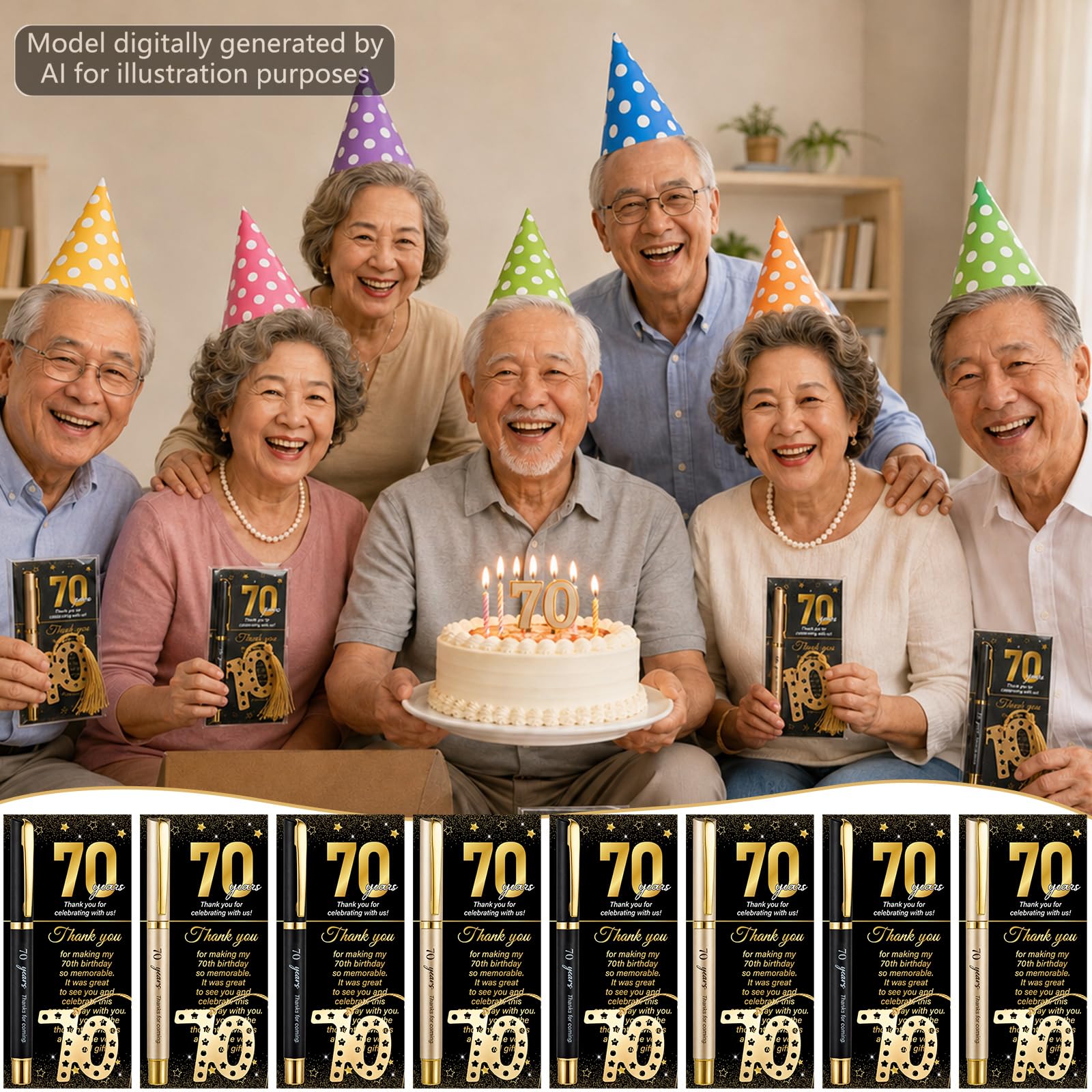Lesezeichen und Dankeskarten, zum 70. Geburtstag, 50 Sets