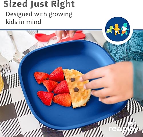 Miniatura 7 de Re Play Placa plana de 7 pulgadas con tapa de silicona, fabricada con silicona platino de grado médico, 3 platos + 3 tapas, color azul