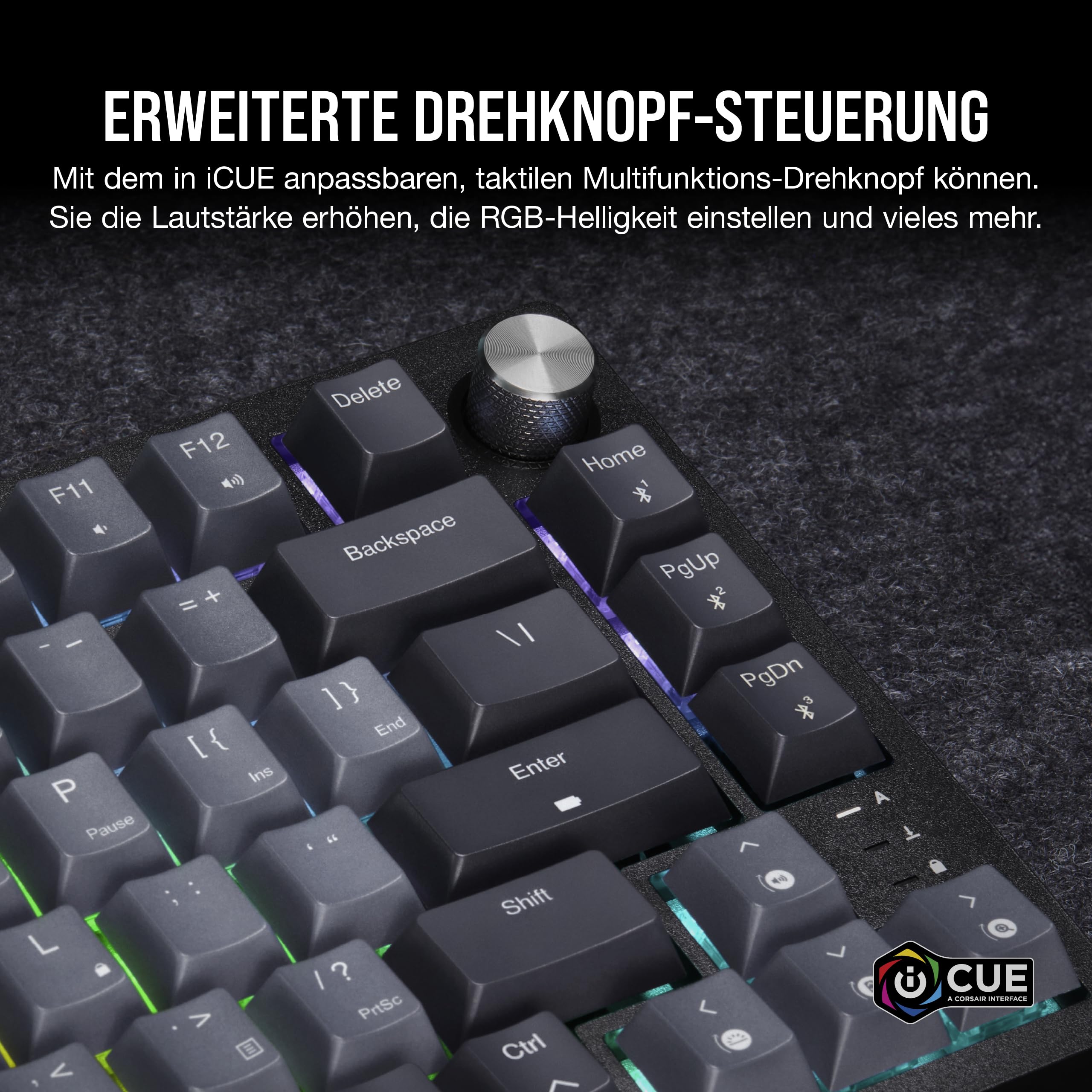 Corsair K65 Plus Wireless 75% RGB Mechanische Gaming-Tastatur Schwarz QWERTZ DE Hot-Swap MLX Red Lineare Schalter PBT Tastenkappen