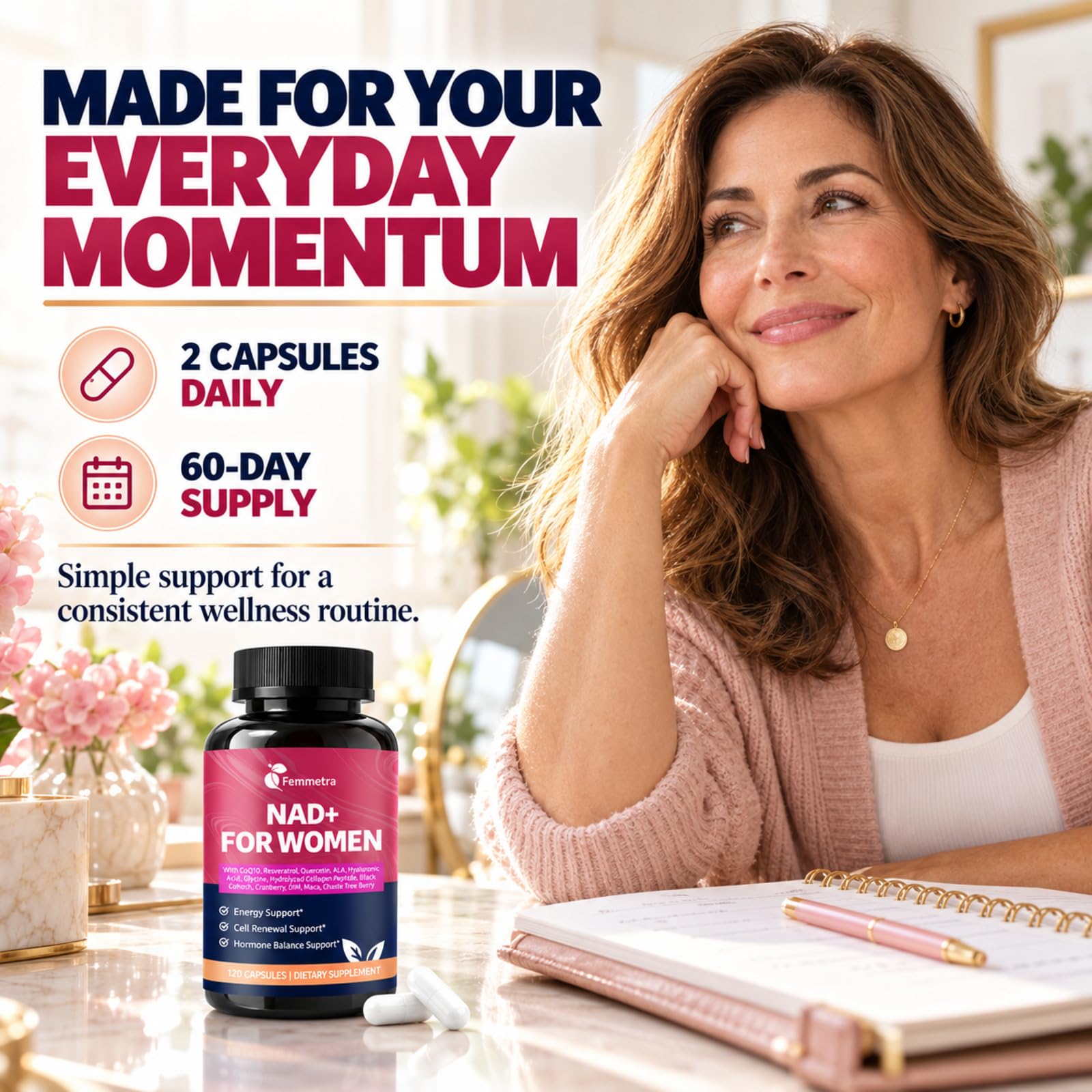Liposomal NAD+ Supplements for Women 1305mg, 120 Vegan Capsules — Amazon image 6