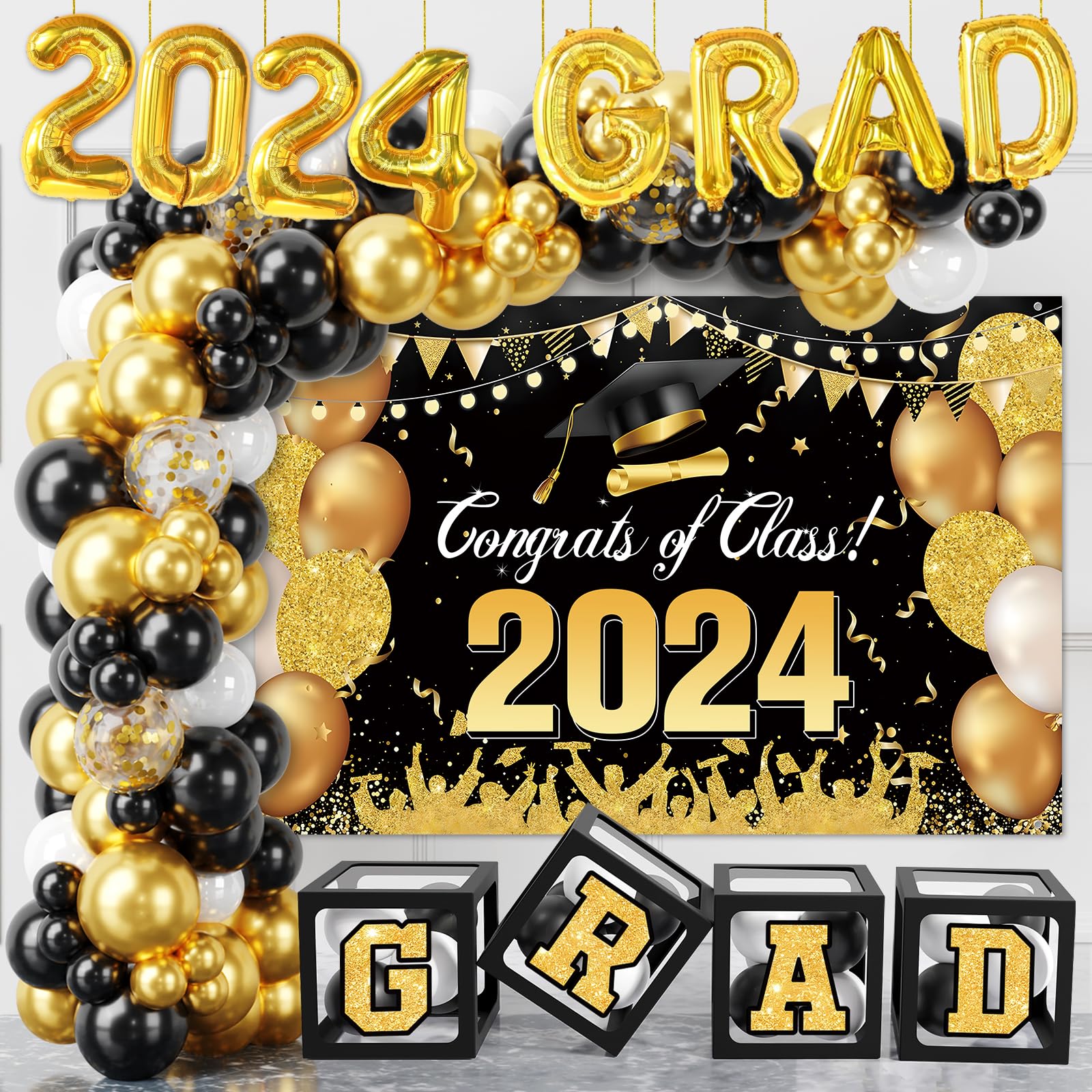 3 x Brand New Black and Gold Graduation Decorations for Class of 2024 ...