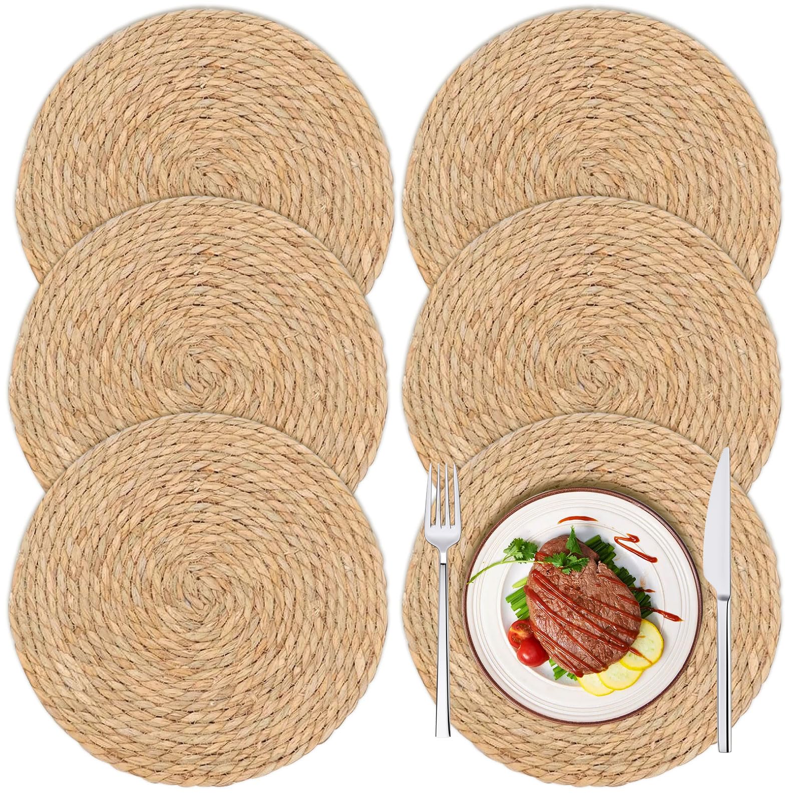 Simdao Grass Woven Placemats, 6Pcs Rattan Placemats, 30Cm Handmade Weave Placemat, Natural Table Place Mats, Round Placemats For Dining Table, Kitchen, Home, Party And Restaurant
