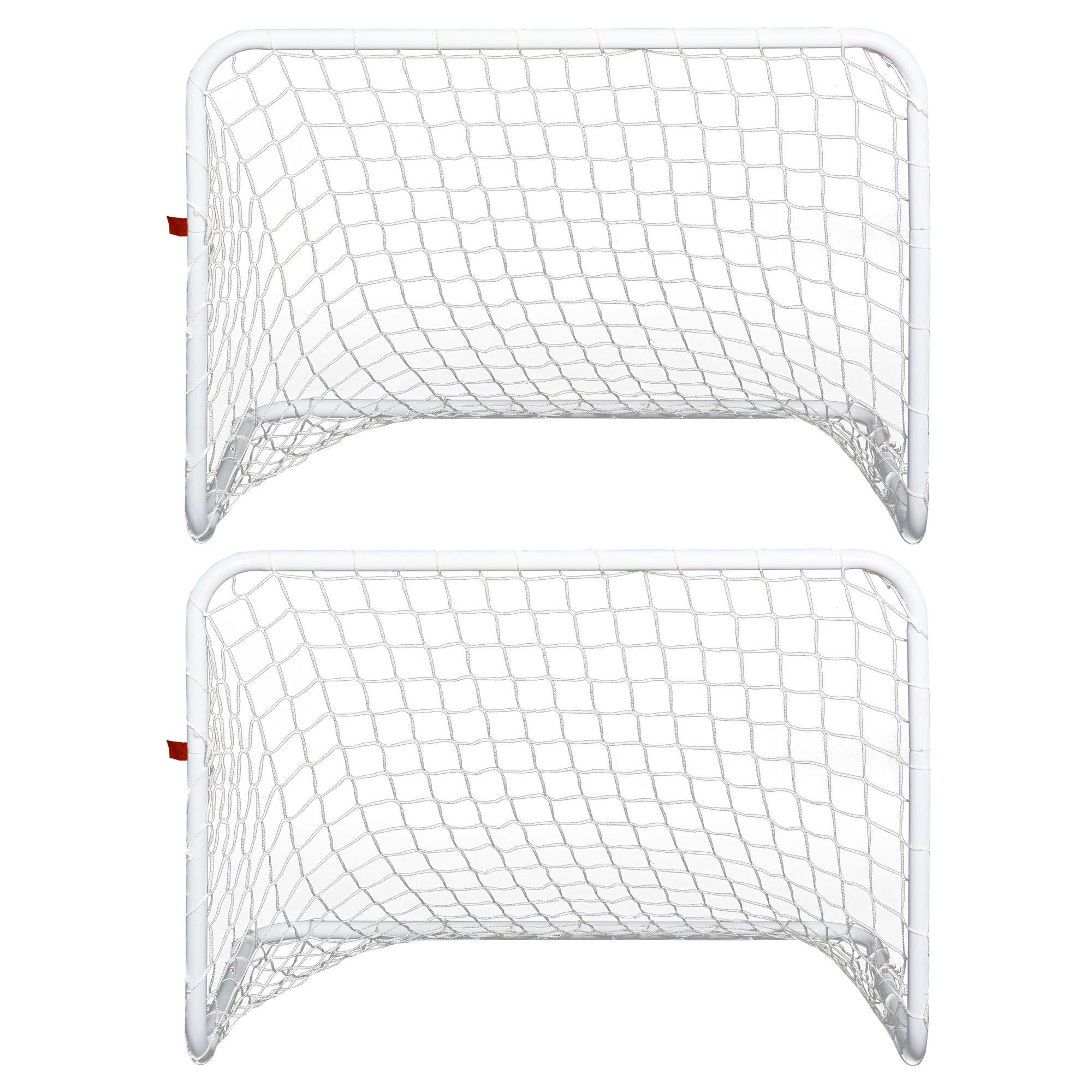 HOMCOM Set de 2 Porterías de Fútbol con Red y Balón, Acero y Poliéster, 78x46x56 cm, Blanco