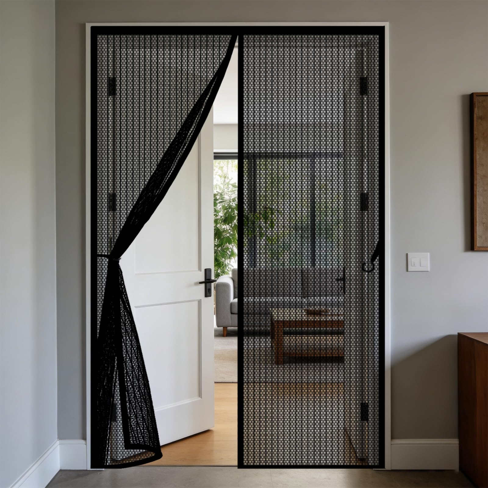 Moustiquaire aimantée pour porte fenêtre 160 x 145 cm rideau magnétique noir maille ultrarésistante