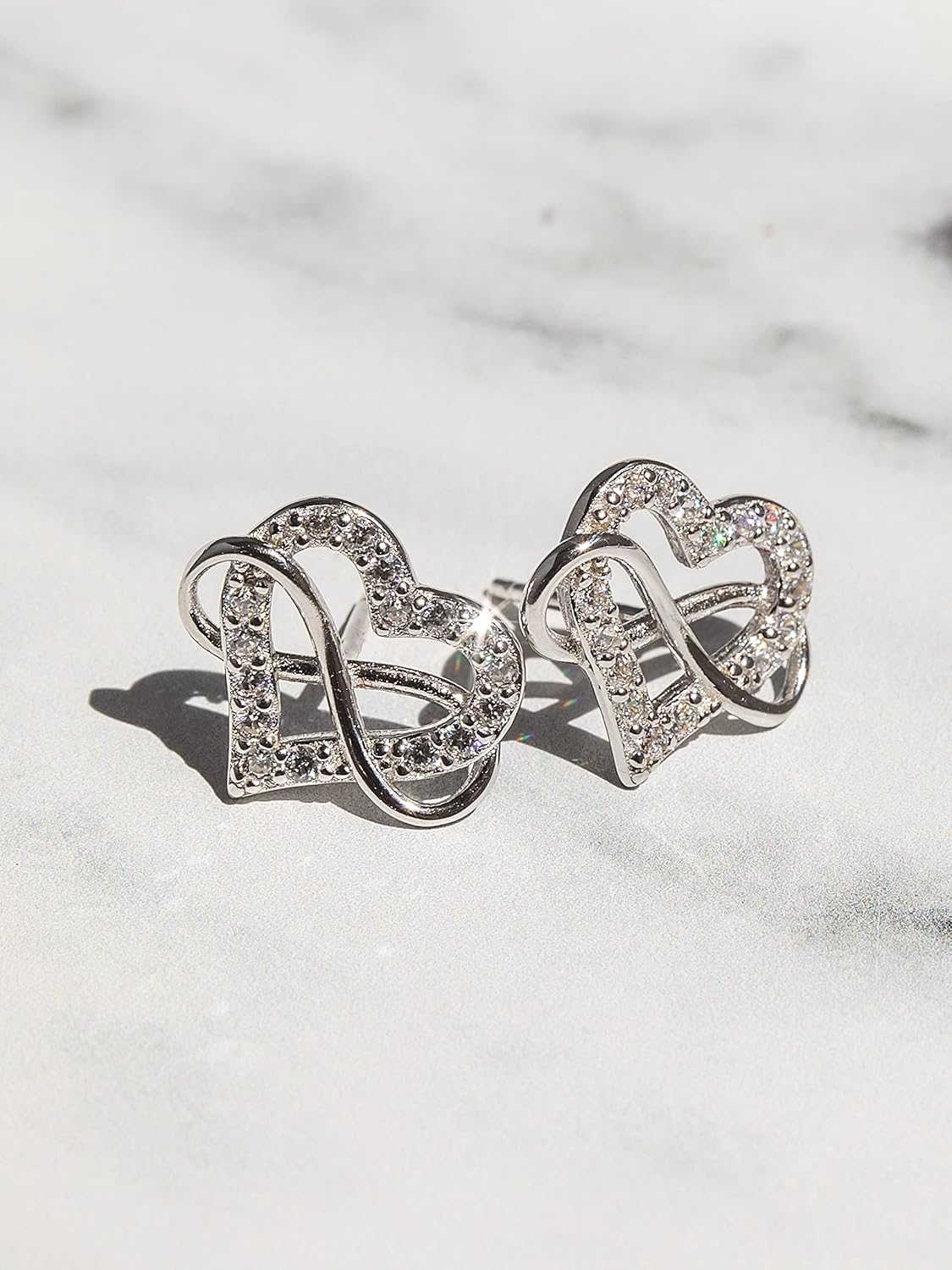 Sash & Soph Infinity Heart Cubic Zirconia Earrings Studs, Brilliant Heart Earrings for Women, 925 sterling Silver Stud Earrings for Women, Wonderful Jewelry Gifts for Women, Mom, Wife, Girlfriend