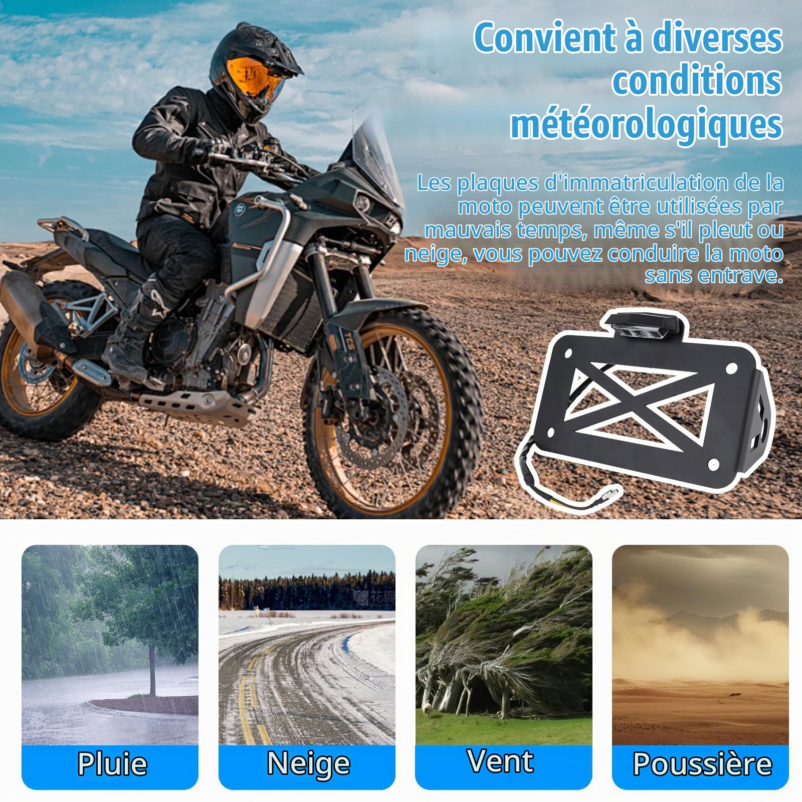 Support De Plaque Moto, Universel Support Plaque avec éClairage Supports De Plaque D'Immatriculation LatéRal MéTal pour La Plupart des Motos Sportives Motos Cruisers Etc 17,8x12x7,5 Cm Noir