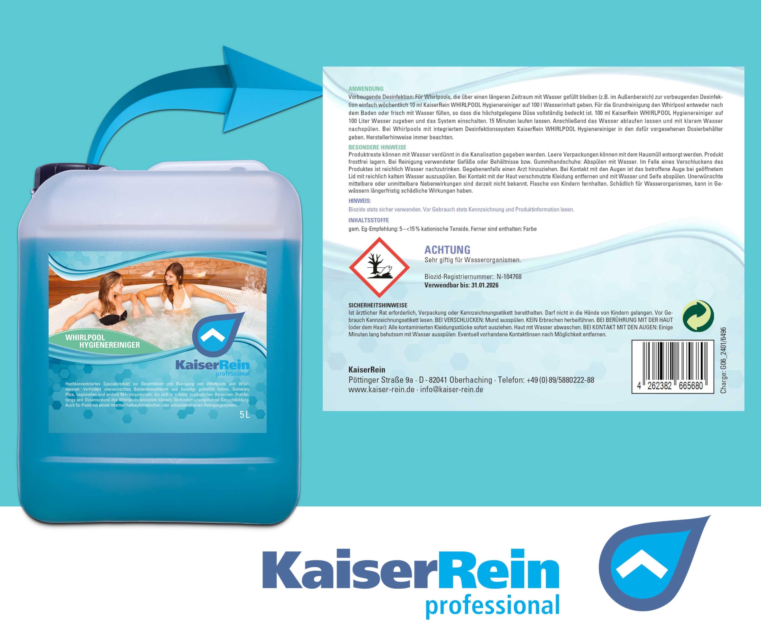 KaiserRein 1 L und 5 L Whirlpool Desinfektionsmittel und 8kg PH- (PH Senker) I Wasserpflege I Desinfektion I Whirlpoolreiniger, Poolreiniger