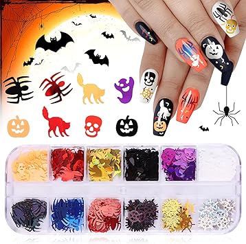 Amazon Co Jp Ebanku ハロウィン 3d ネイルグリッター かわいいパンプキン ゴーストバット 紙吹雪グリッター アクリルネイルデザイン ハロウィンパーティー用品 ビューティー