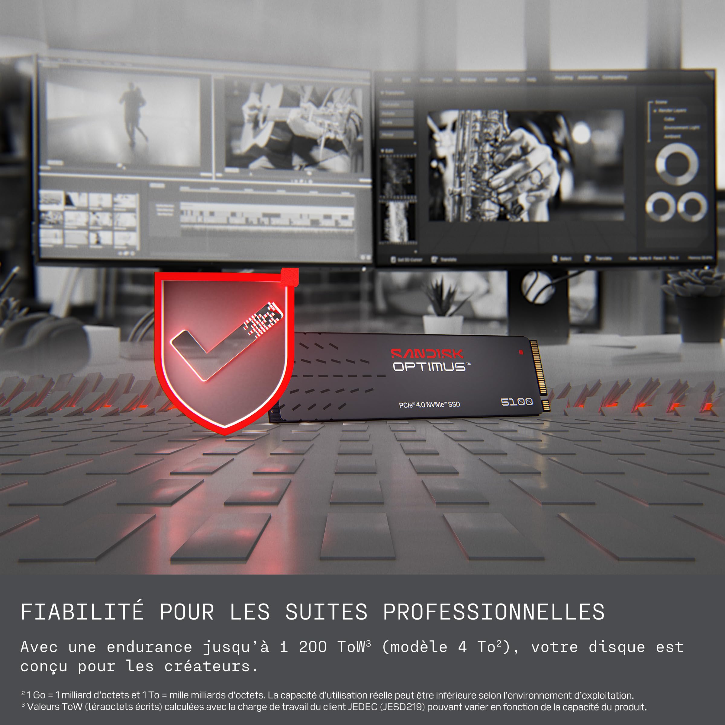 SANDISK Optimus 5100 NVMe SSD 500 Go (Jusqu’à 7 100/6 700 Mo/s Vitesses de Lecture/d’écriture, M.2 2280, PCIe 4.0x4)