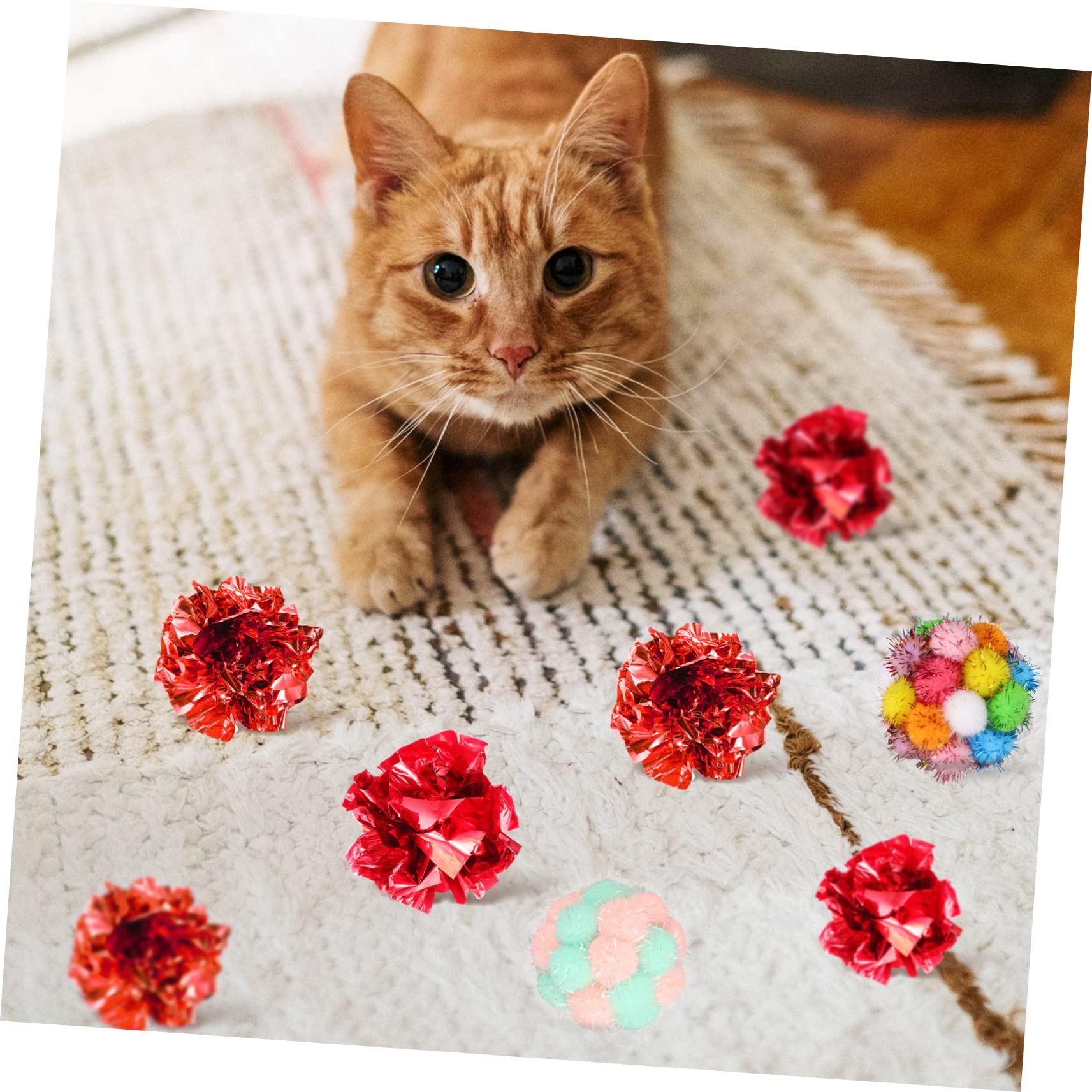 INOOMP Spielzeug 100 STK Plüschspielzeugball katzenspielzeug -Plüsch Katze Plüschbälle Spielzeuge Ballspielzeug für Katzen Interaktiver Katzenball singen Spur Bommel Film