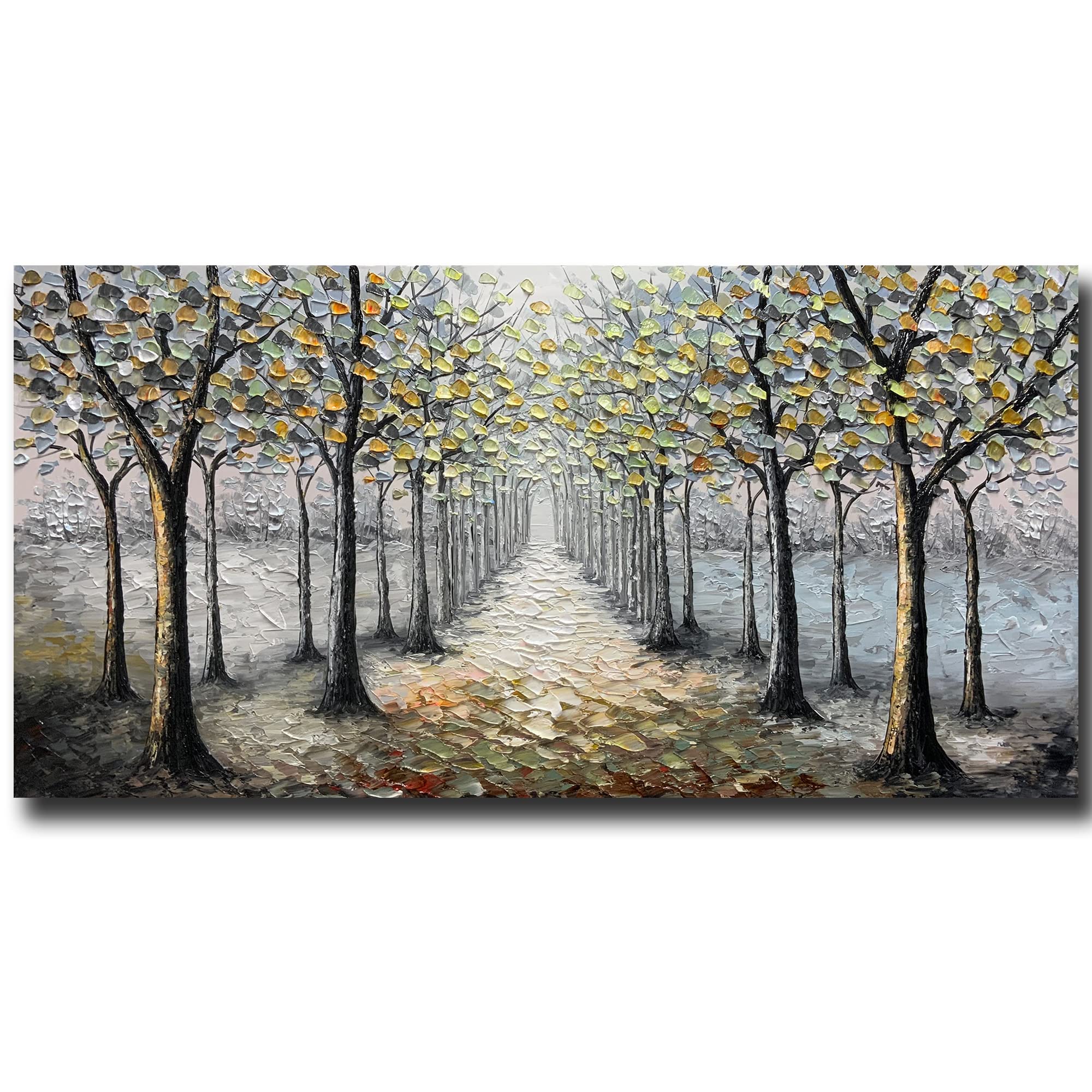 Yotree Paintings, 24x48 Inch Paintings Snowy Road Oil Hand Painting Painting 3D Hand-Painted On Canvas Abstract Artwork Art Wood Inside Framed Hanging Wall Decoration Abstract Painting