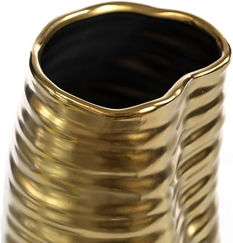 Miniatura 7 de Florero de centro de mesa de escultura de estilo moderno derretido doblado de cerámica de 9 "H, oro