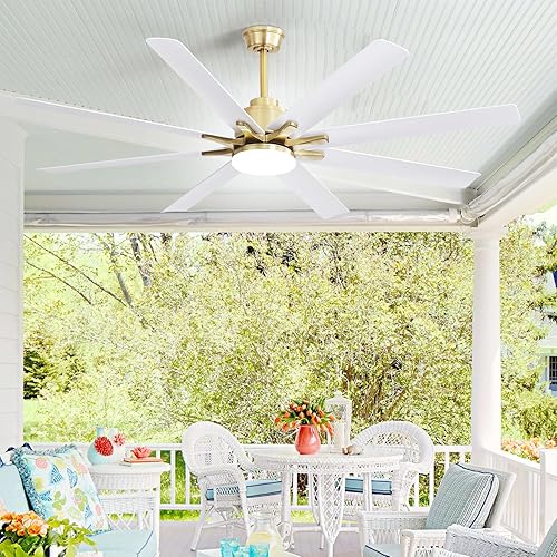 Miniatura 7 de Sofucor Ventilador de techo de 66 pulgadas con luces y control remoto, ventilador de techo de granja reversible, motor de corriente continua, aspas