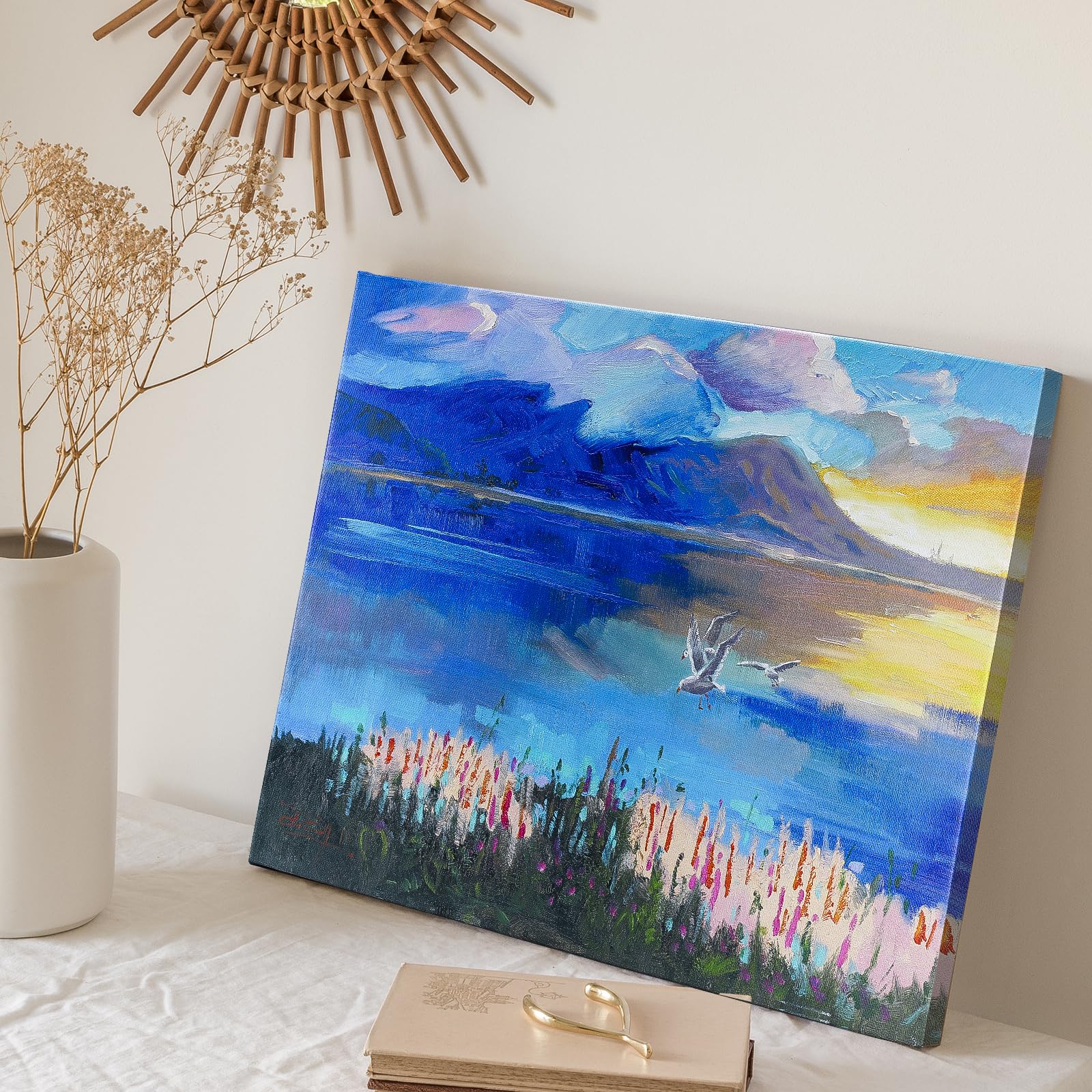 JBER Sztuka ścienna na płótnie, nowoczesne wydruki plakatów na ściany, do sypialni, salonu, dekoracja stołu, piękny prezent, oprawione, 60 x 40 cm (SunsetClouds)