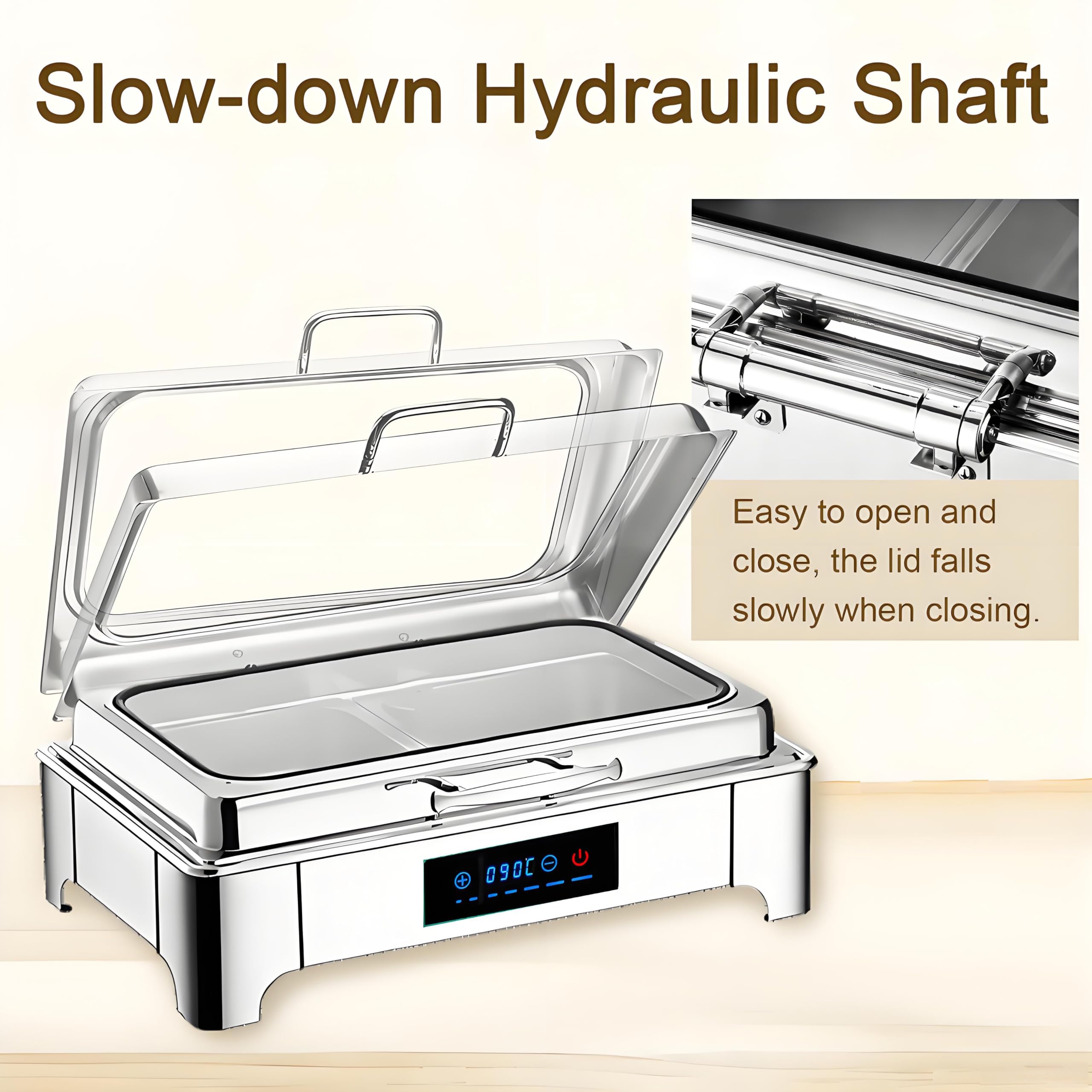 9L Chafing Dish Elettrico, Professionale Scaldavivande Elettrico Buffet in Acciaio Inox, Contenitore Scalda Cibo con Coperchio Trasparente per Buffet, Ristoranti, Cucine(1/2 Pan)