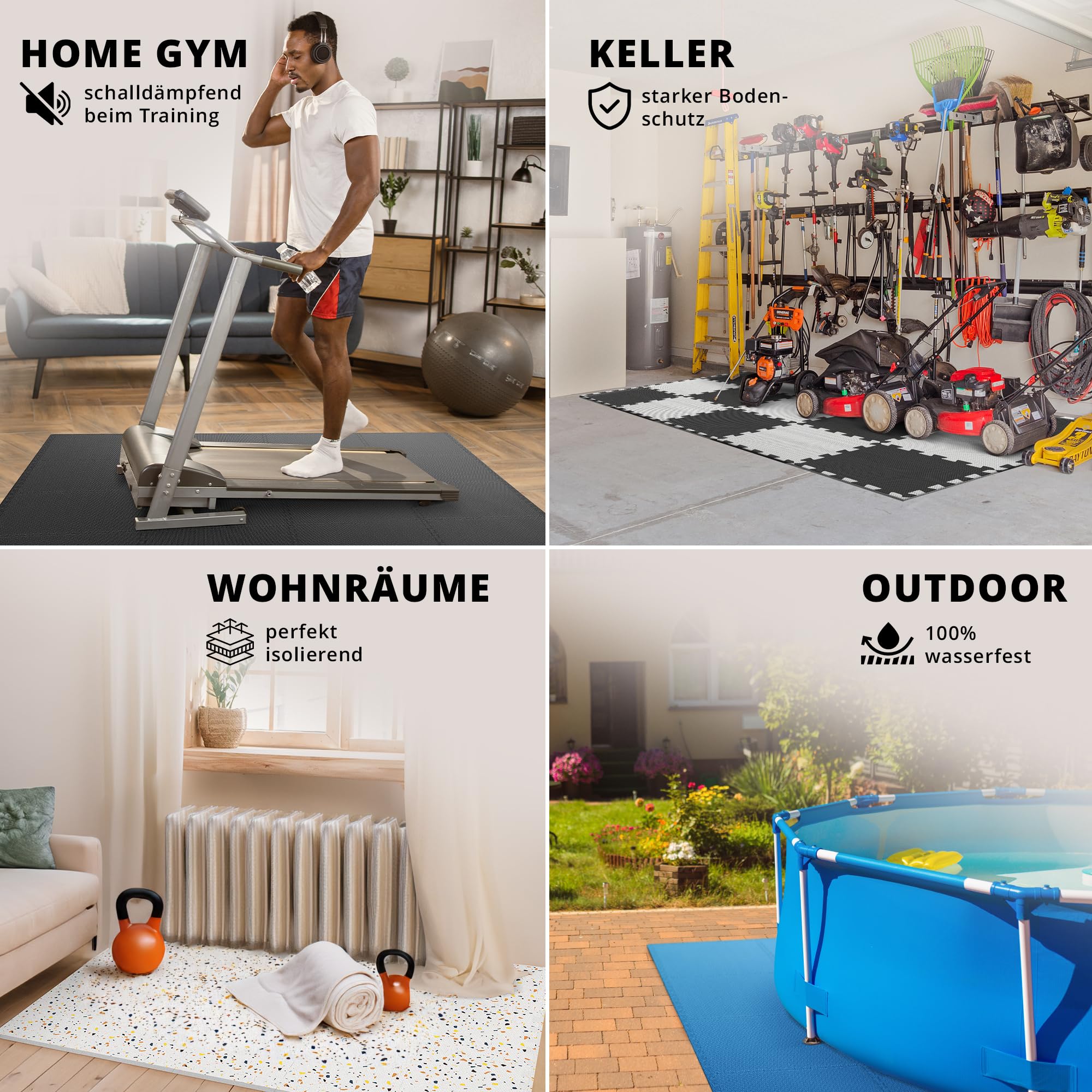 bemaxx Bodenschutzmatte Fitness - Sportmatte Fitnessmatte Gymnastikmatte Puzzlematte Yogamatte Turnmatte Trainingsmatte Spielmatte Fallschutzmatte Laufbandmatte - Gym Workout Pool Garage