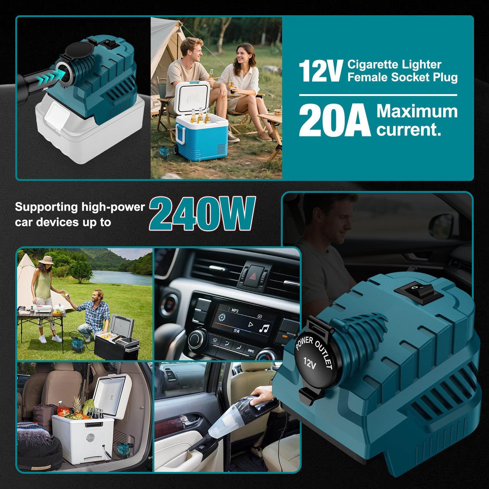 Adaptador de encendedor de cigarrillos, convertidor reductor de 18 V a 12 V para Makita LXT BL1815, BL1815B, BL1820, BL1820B, BL1830, BL1830B, BL1840, BL1840B, BL1850