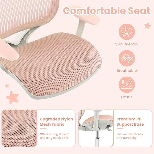 Miniatura 5 de Costzon Silla de escritorio para niños, altura ajustable, silla de computadora de estudio con reposabrazos, ruedas de freno de sentado, silla de