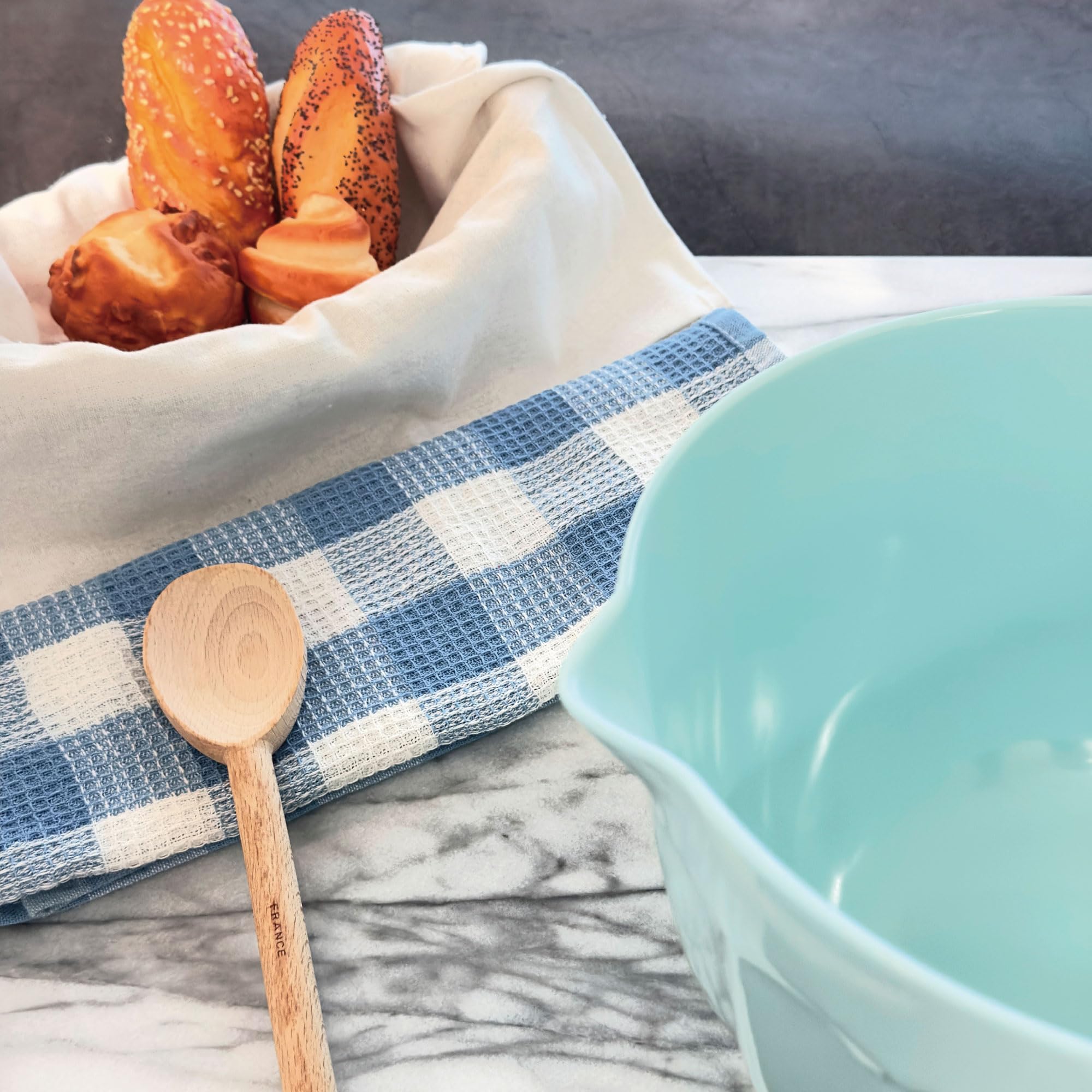 UP ware Melamin-Teigschüssel mit Ausgießer, Griff und rutschfestem Boden, Griff für einfaches Mischen und Ausgießen, Home Essentials Koch- und Backutensilien, Teigschüssel (4,3 qt, Latte Blue)