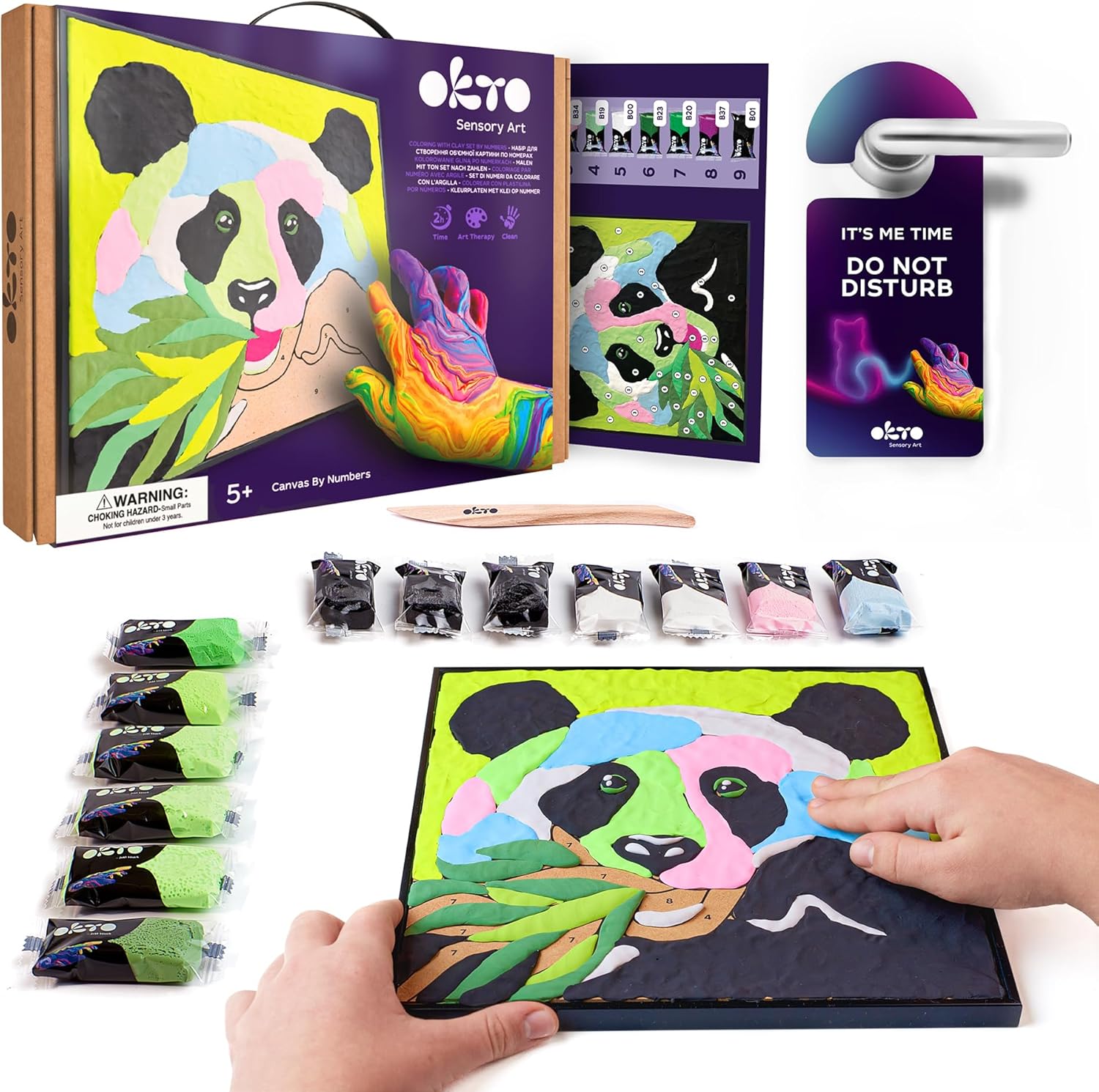 OKTO Air Dry Clay Paint by Numbers With Panda | Kids Art Set | Paint by Number for Ages 5+