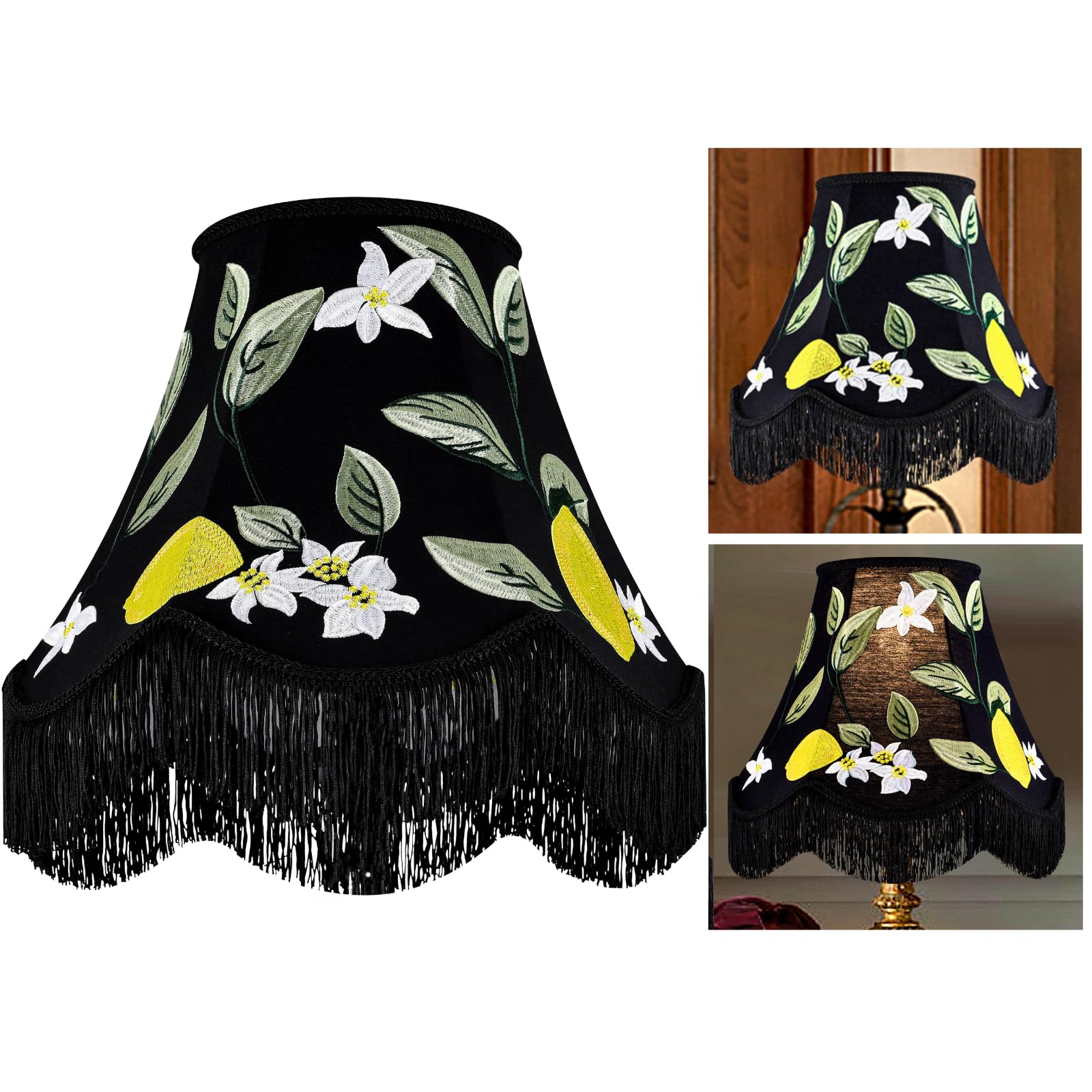 GO&SO Black Floral Embroidery Bell Lamp Shades Set of 1