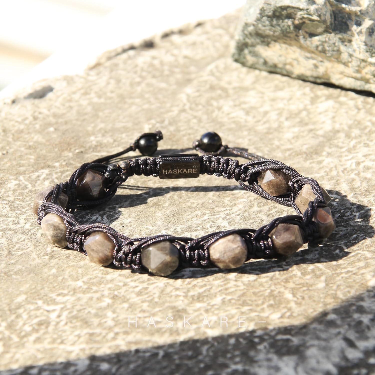 HASKARE Protection Crystals Black Mens Beads Bracelet, Natural Obsidian Handmade Jewelry Faceted Beaded Bracelet for Men, Drawstring Unique Crystal Stone Bracelet for Dad Father Son - Image 6