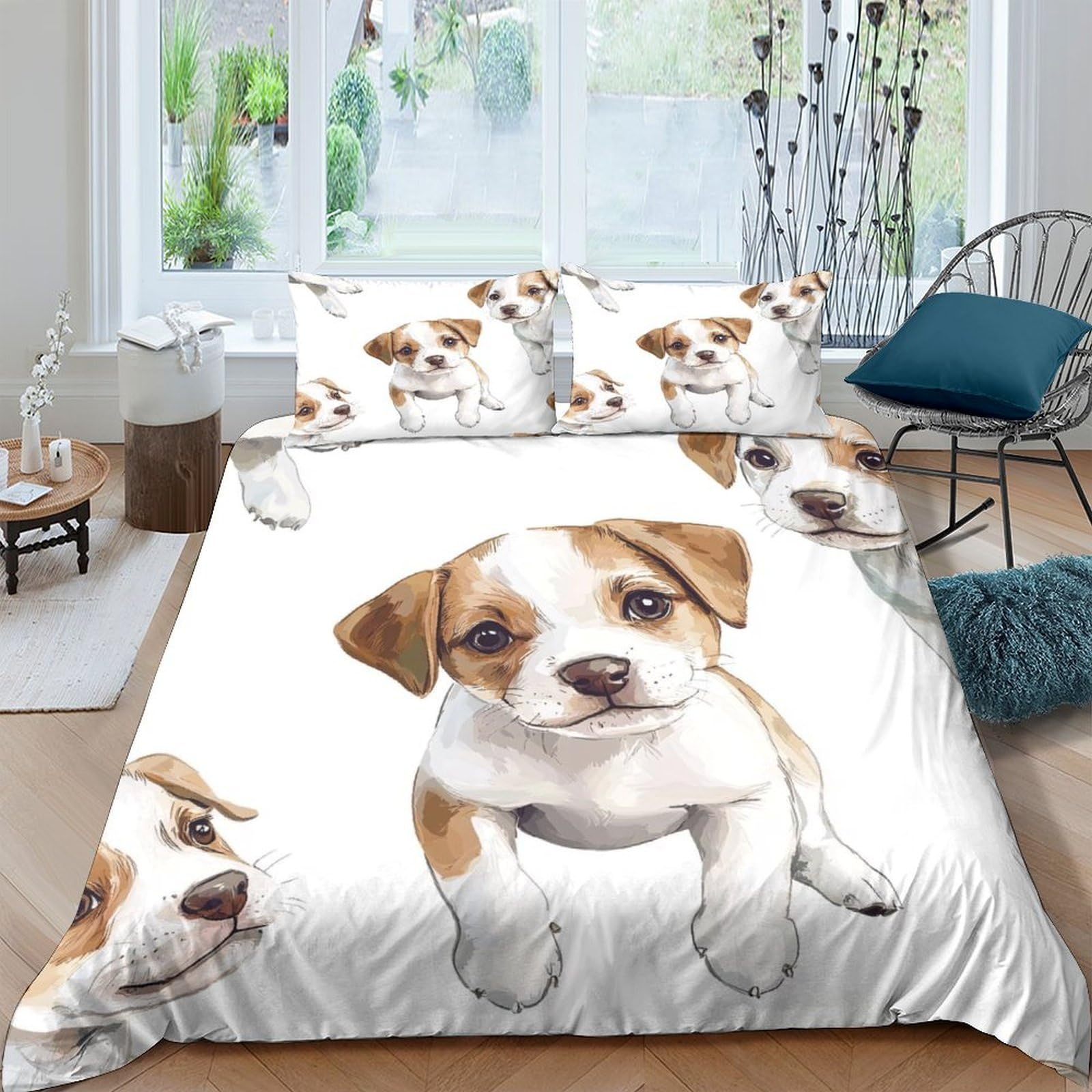 Ctjqhvkz Style-2 3D Printed Puppy Dog Fitted Sheet Microfiber Soft Non-Slip Bed Sheet Bedroom Decor Machine Washable Matt Cover Single（135X200cm）