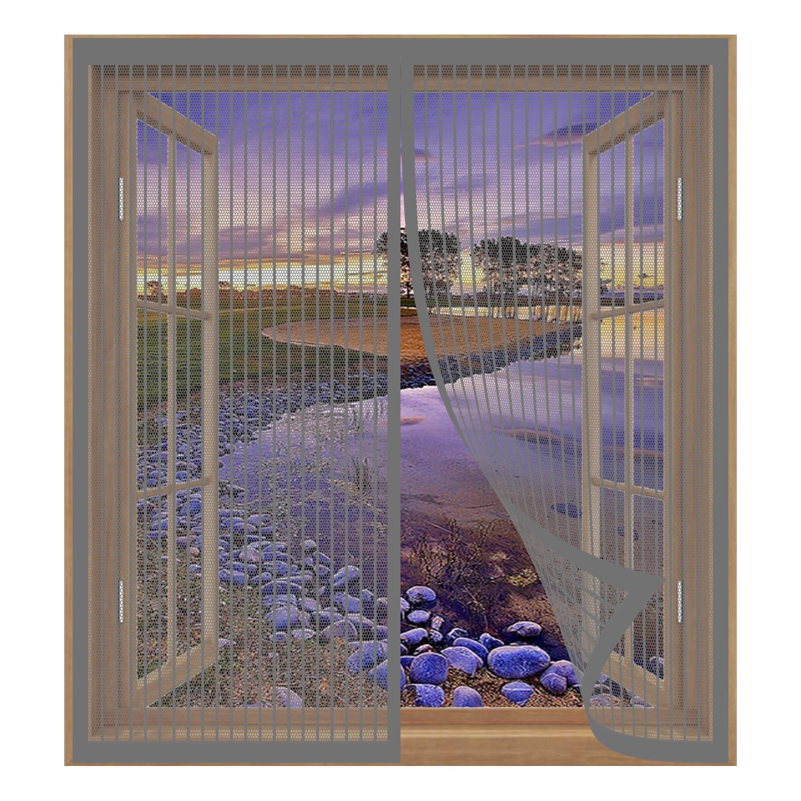 Magnetic Fly Screen for Windows 53 x 135 cm Easy Installation No Drilling Or Screwing Fly Screen Net for Windows Nets to Keep Bugs Out, Grey