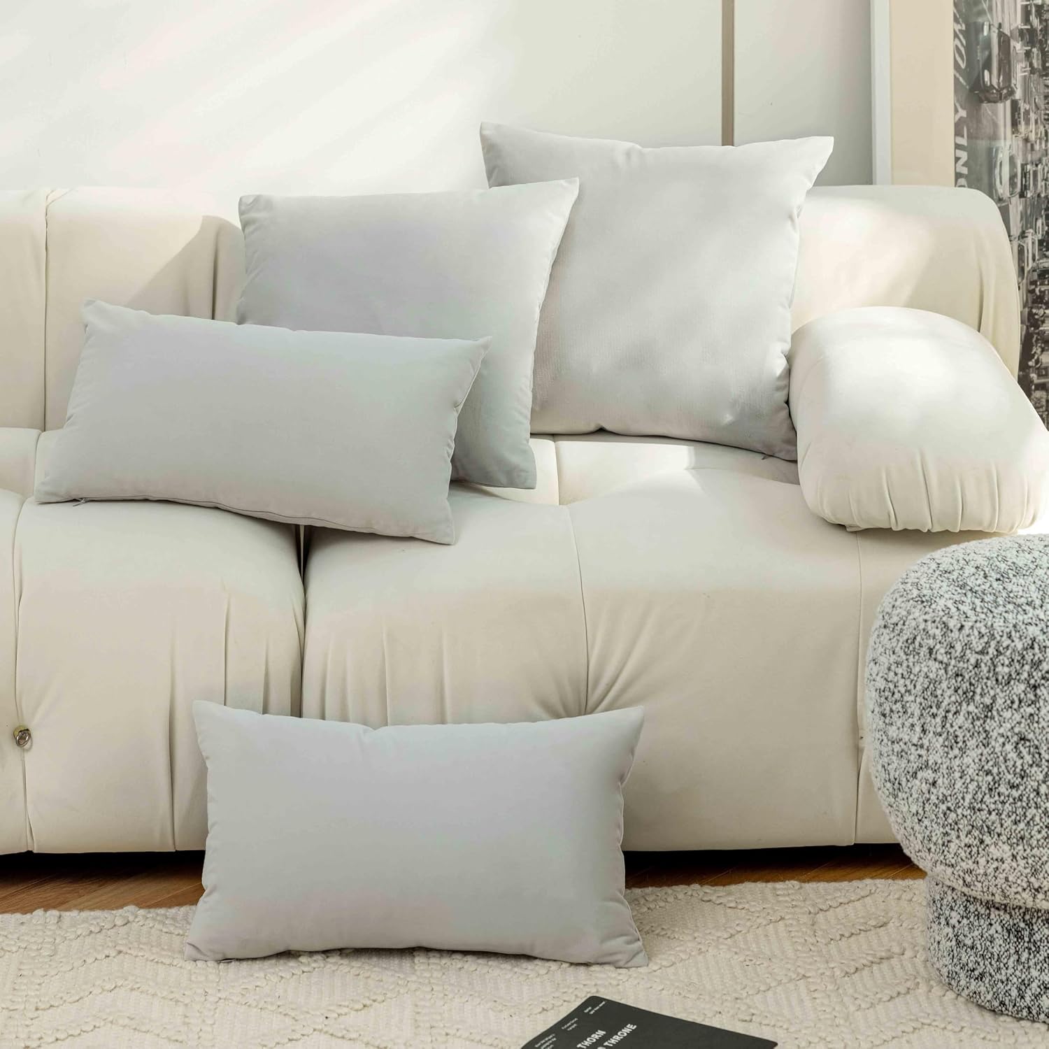 Home Brilliant Decorative Euro Sham Cover 26 x 26 inch Velvet Pillow Cover for Couch Bench Sofa Bedroom 26x26, Rock Gray image 3