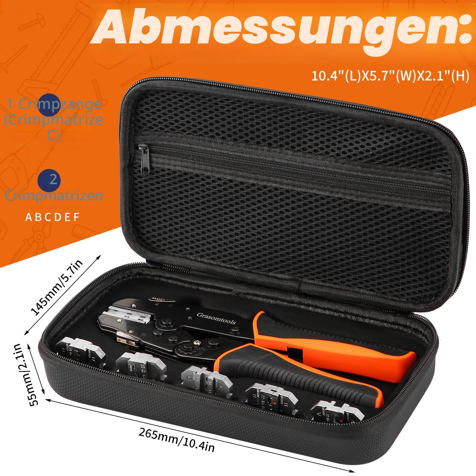 Crimpzange Set, Ratsche Kabelzange Werkzeug Kit, Elektrische Terminal Crimper mit 6 Köpfen für Schnellwechsel, Schrumpfschlauch/Cable Crimp/Solarenergieklemmen