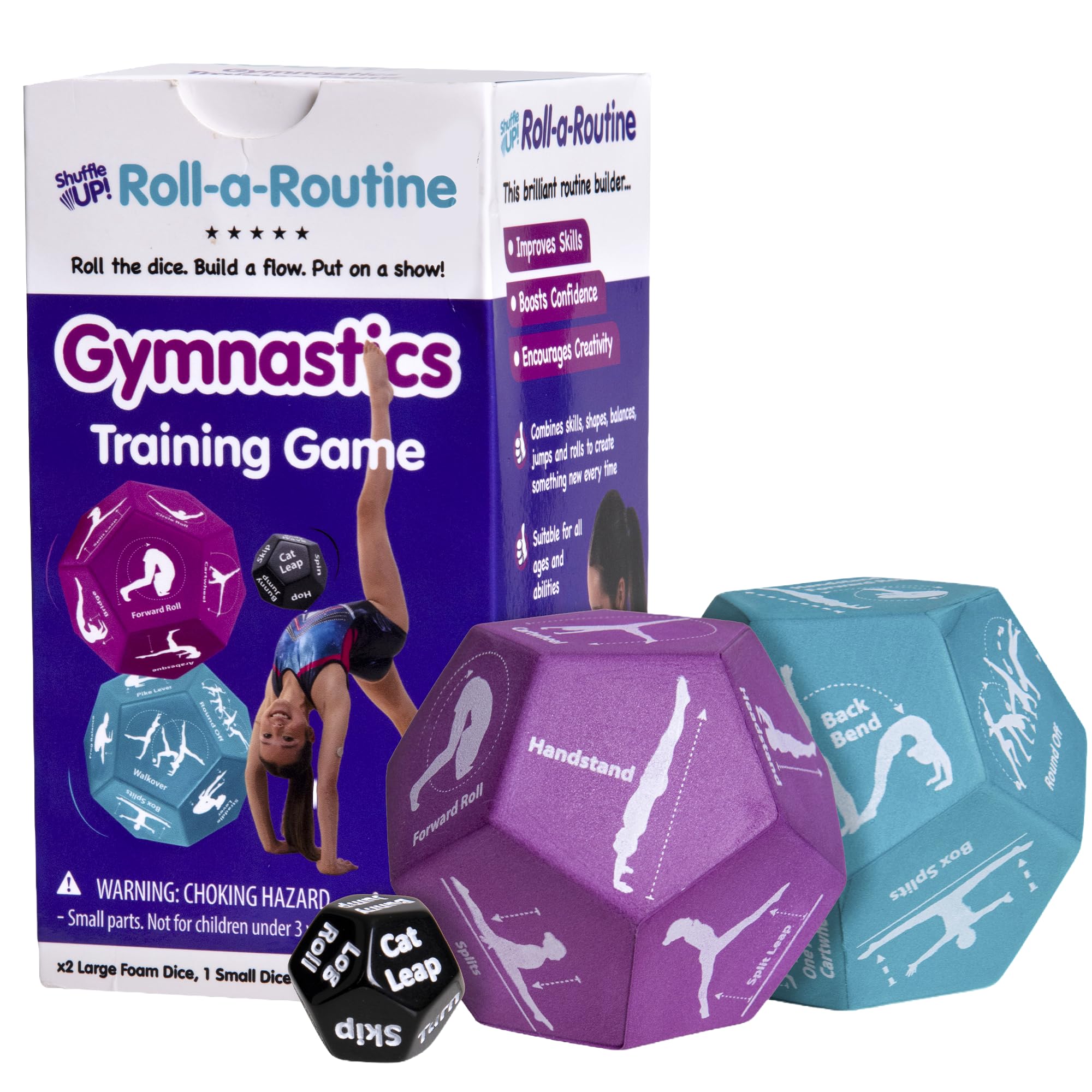 Shuffle Up Gymnastics Game for Kids - Roll and Create Activity Dice with Instruction Cards - Kids Gymnastics Gift for Girls and Boys, Indoor Games for Active Play, Skills and Confidence Age 6+
