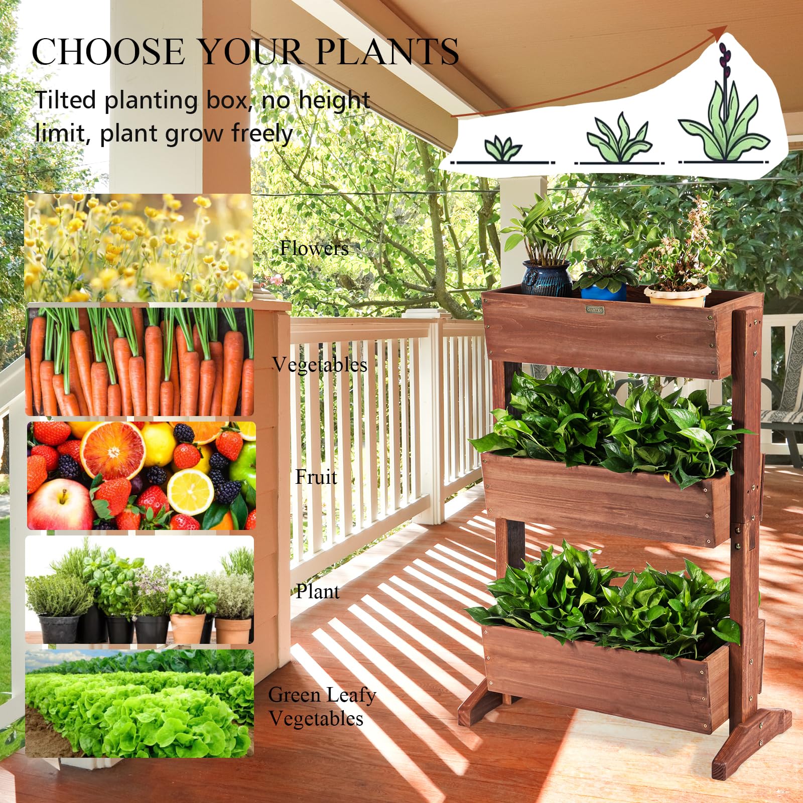 HOMASIS Jardinera de Madera de 3 Niveles, Maceta Ajustable, Escalera para Flores con Orificio de Drenaje, Material de Abeto, estantería Multiuso para jardín, balcón Decorativas, 71x38x105cm, marrón
