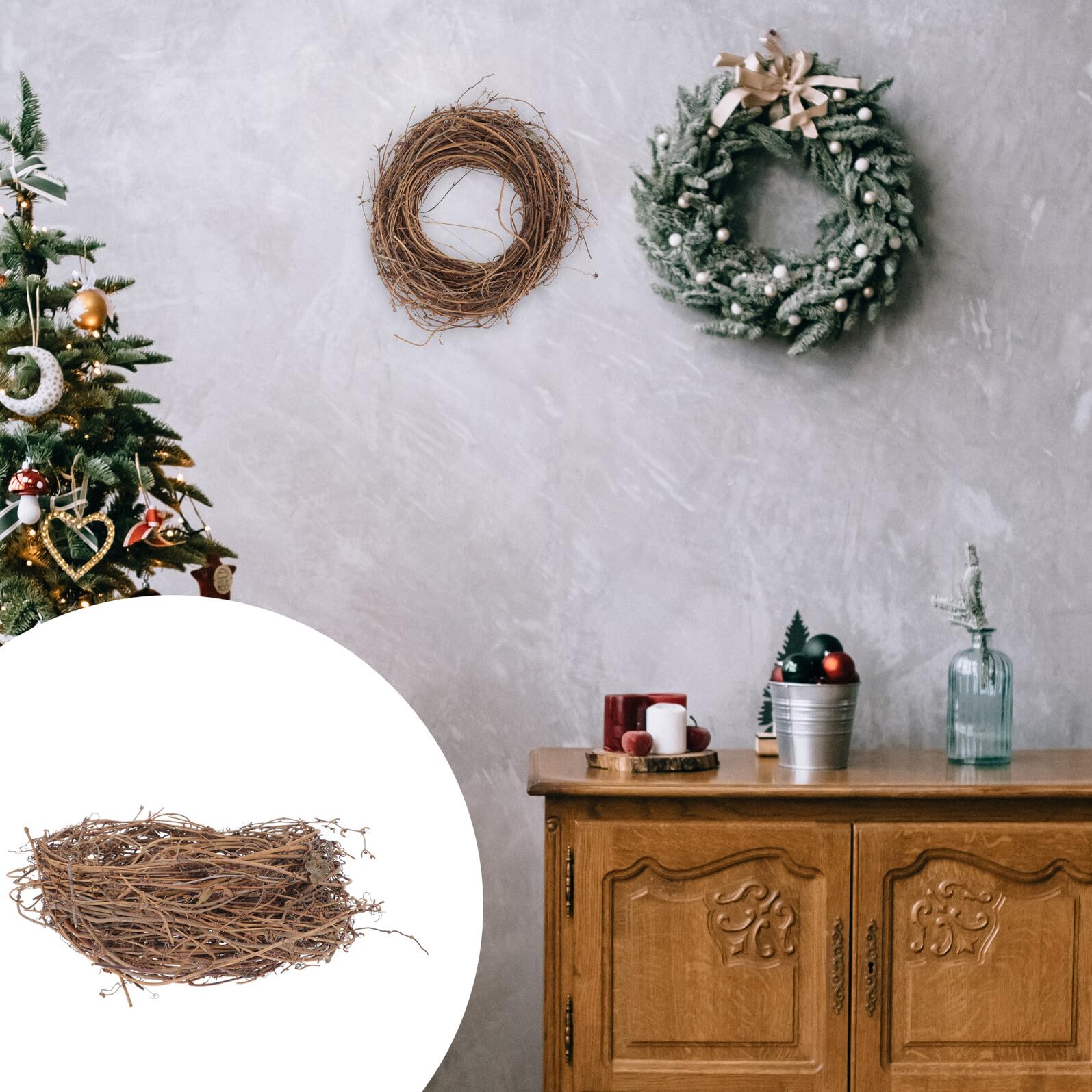 Weihnachtlicher Selbstgemacht Rattankranz, 200g, Coffee