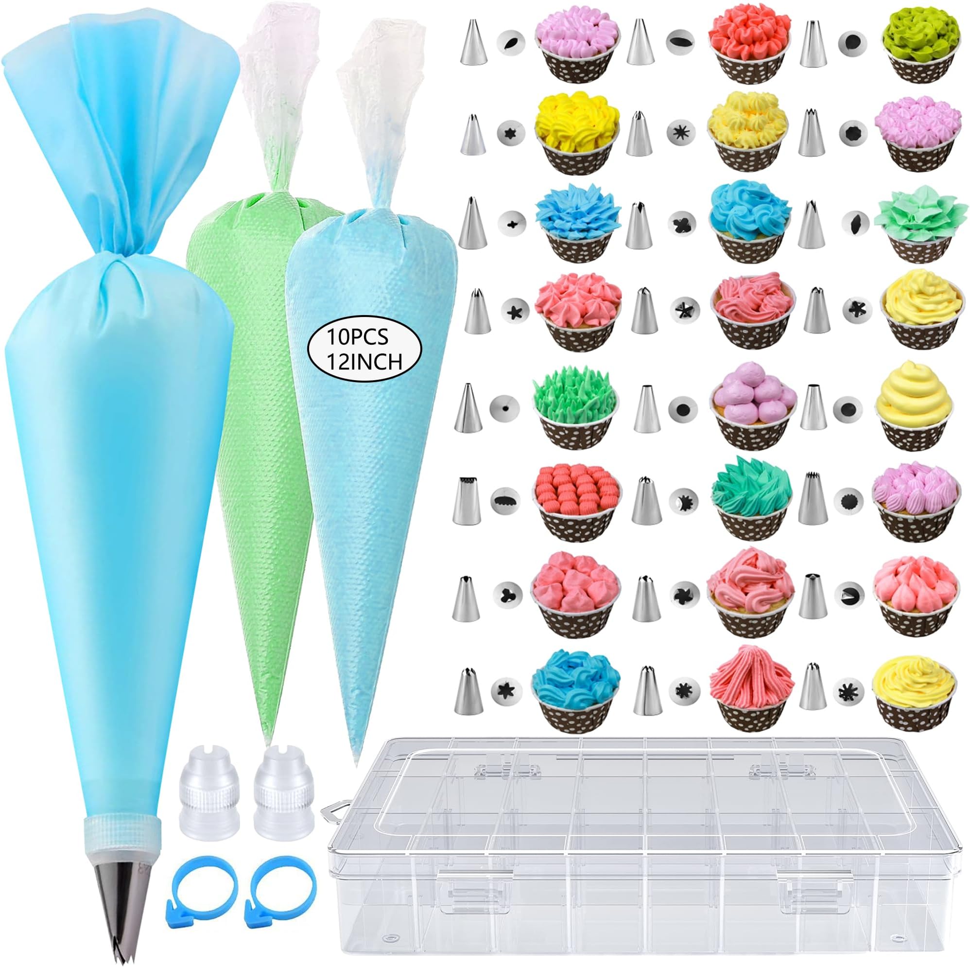 GEMLON Disposable Icing Piping Bags and Tips Set, 100Pcs 12