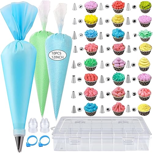 Juego de 40 bolsas de pastelería y puntas de 12 pulgadas, suministros de kit de decoración de pasteles, 10 bolsas de glaseado desechables con 1