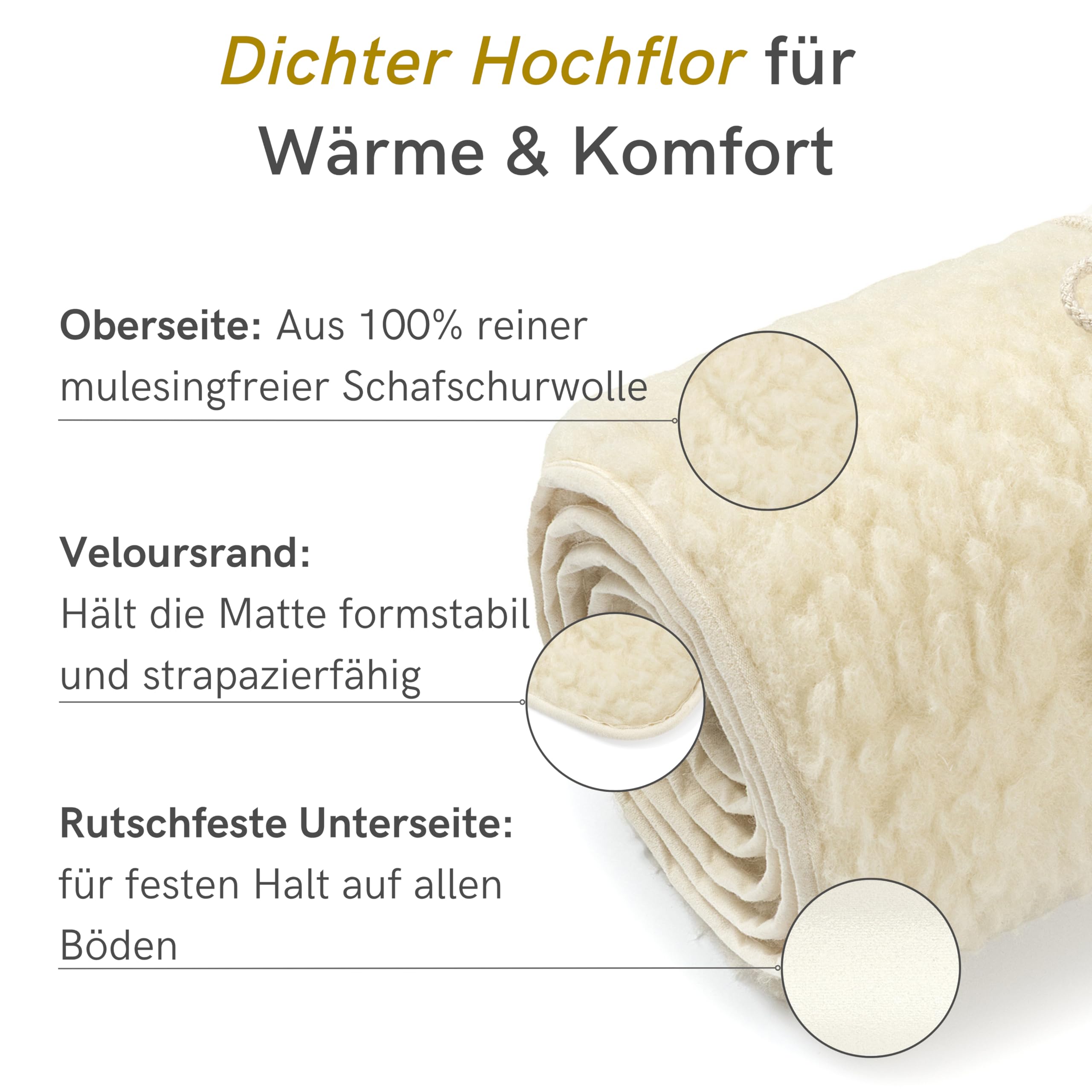 LOTUSCRAFTS Yogamatte Schurwolle WOOL, warm, 200 x 75 x 2 cm, oben Wolle, unten Naturlatex, mulesingfreie Schafwolle, perfekt für Yoga, Pilates, Meditation