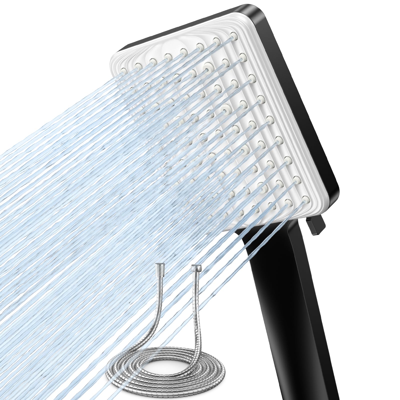 Voxon Black-Shower Head And 1.8M Hose Shower Head And Hose Set, High Pressure Shower Heads With 6 Spray Modes, Power Water Saving Showerhead, Square Shower Head, Handheld Large Rain Shower Heads For Electric Shower, Black