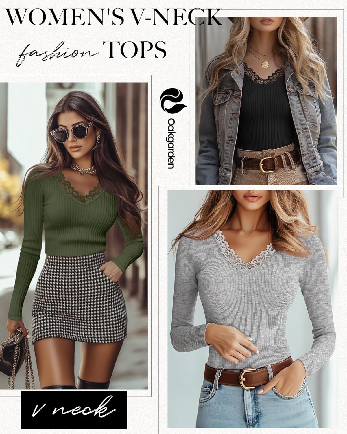 3 Pack Women's Cotton Long Sleeve Tops V Neck Ribbed Knit Lace Sexy Shirts Slim Fit Dressy Casual Tight Basic Tees - Image 5