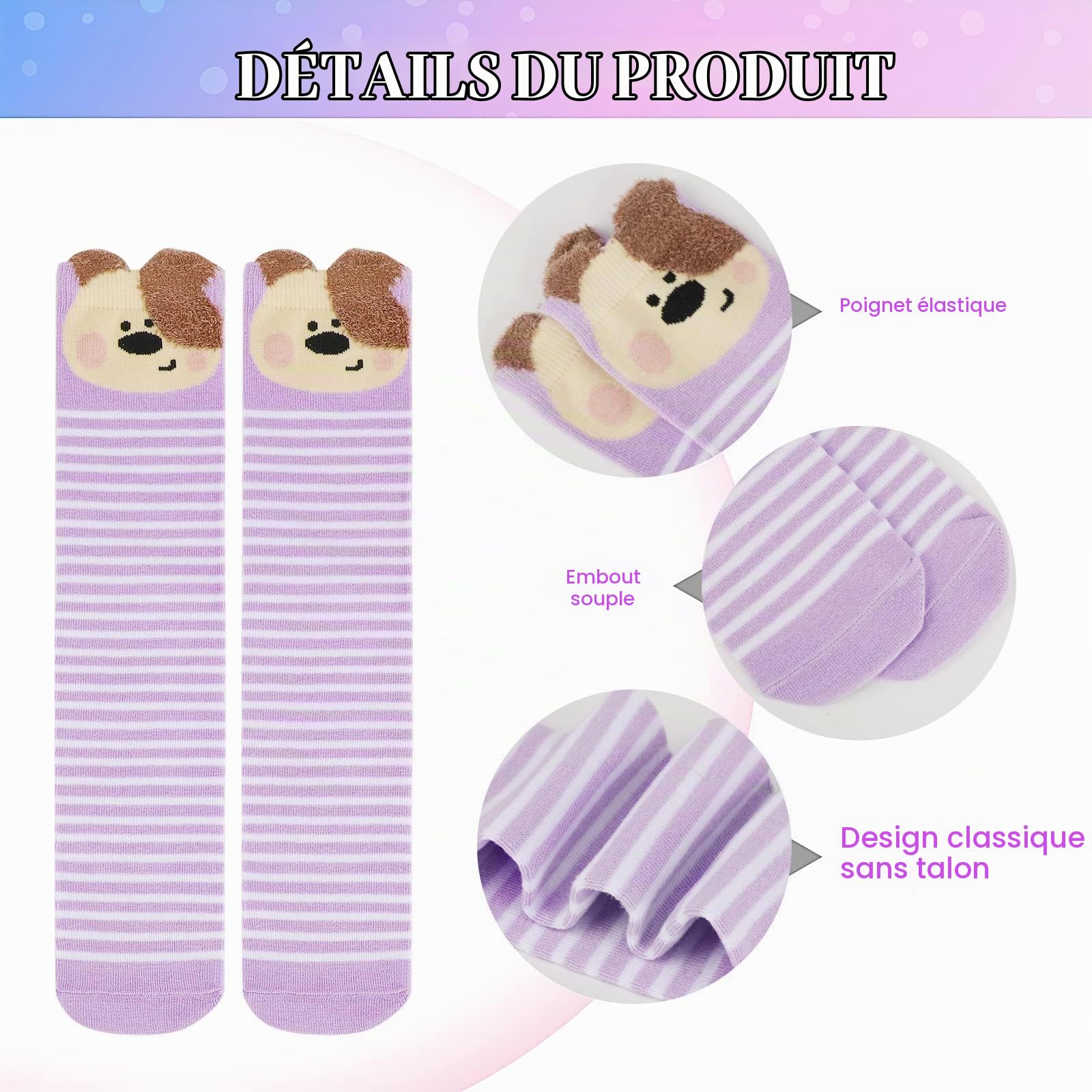 XEPST 6 Paires Filles Genou Chaussettes Hautes - Cartoon Genou Chaussettes Chaudes en Coton Mi-mollet Chaussettes pour 3-12 Ans Filles Anniversaire Cadeau De Noël - Taille Unique, Animaux A