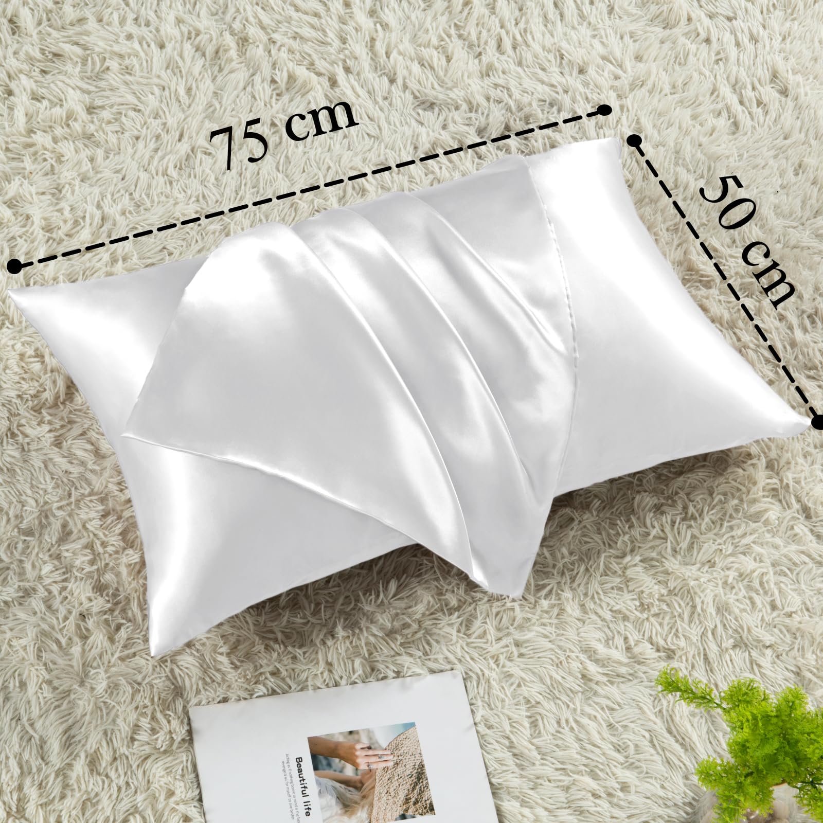 Vielit Satin Pillowcase for Hair and Skin Cooling,Soft as Silk Pillowcase for Hair and Skin,Easier Care than Silk Pillow Cases 4 Pack White 50x75cm Gifts for Women Envelope & 2 Scrunchies - Image 4