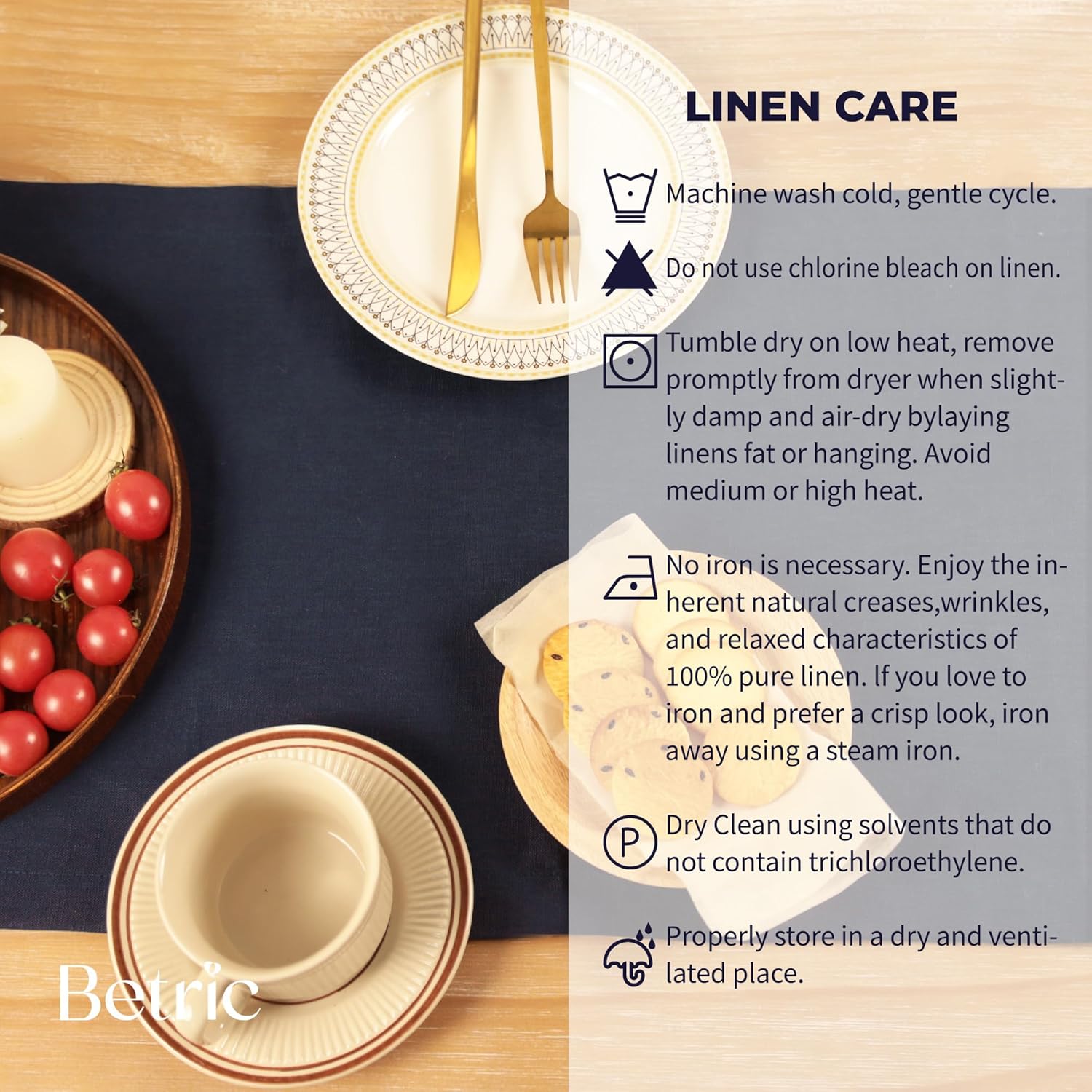 100% Pure Linen Extra Long Table Runner - 14 x 108 Inch Farmhouse Dining Table Runner, Perfect for Fall, Thanksgiving, and Christmas -Athena -Navy