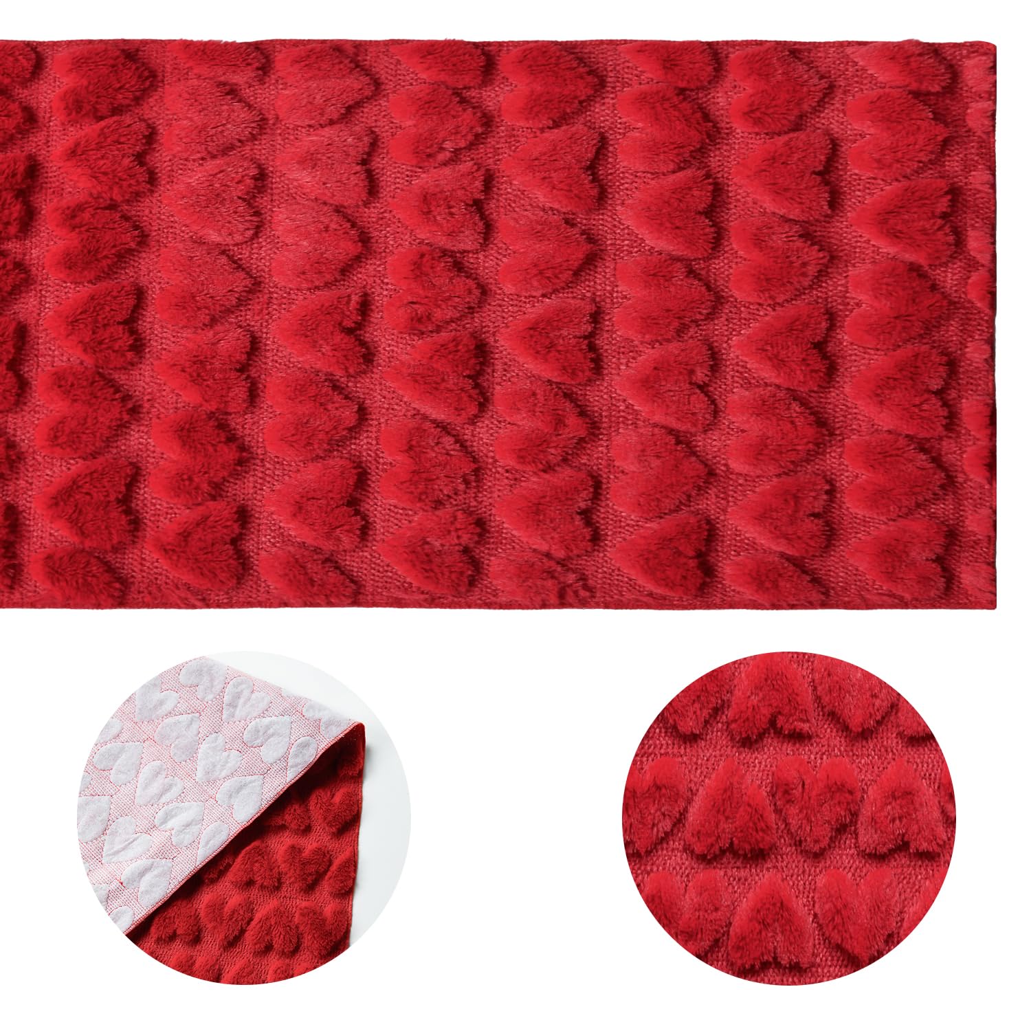 Artoid Mode Zachte pluche fluwelen imitatiebont jacquard rood hart Valentijnsdag tafelloper keuken tafel decoratie vakantie party decor 33 x 183 cm