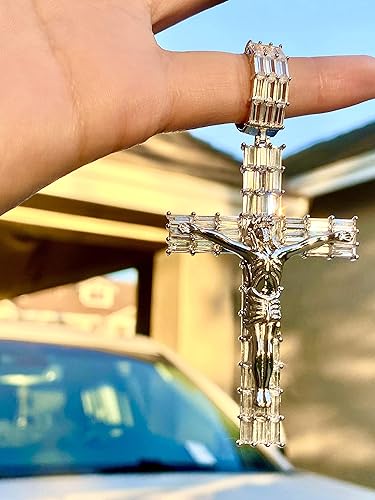 Miniatura 2 de Colgante de oro blanco 925 con diseño de cruz de Jesús helado, para hombre y mujer, colgante helado, pequeño, mediano, grande