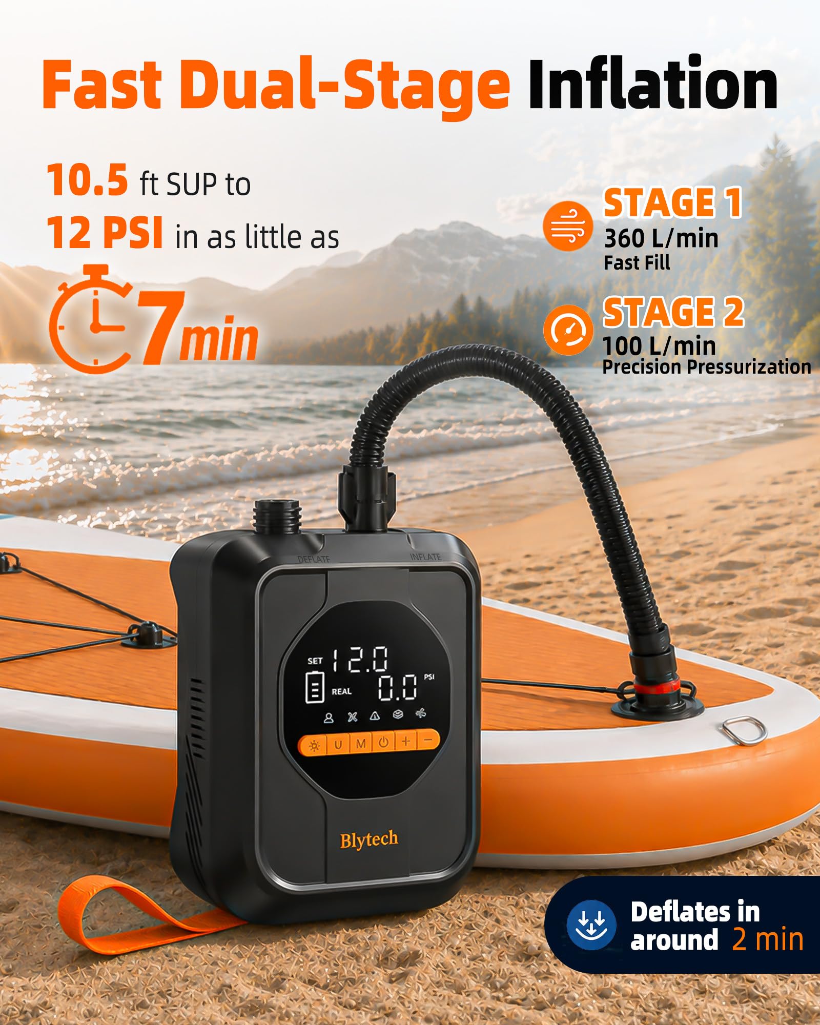 Gonfleur Paddle Electrique 20 PSI avec Batterie Rechargeable 13500 mAh,Pompe Electrique Paddle Portable,Gonflage et Dégonflage Rapides,7 Embouts pour Kayak,Tente,Bateau,Articles Gonflables