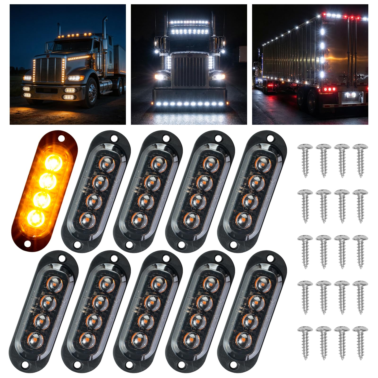 Catekro 10x Luci Ingombro LED 12V-24V con 4 LED Impermeabile Giallo | Luci Ingombro Camper Ripetitori Laterali a Filo per Auto Indicatori Laterali Lente Affumicata per Camion Camper Furgone SUV